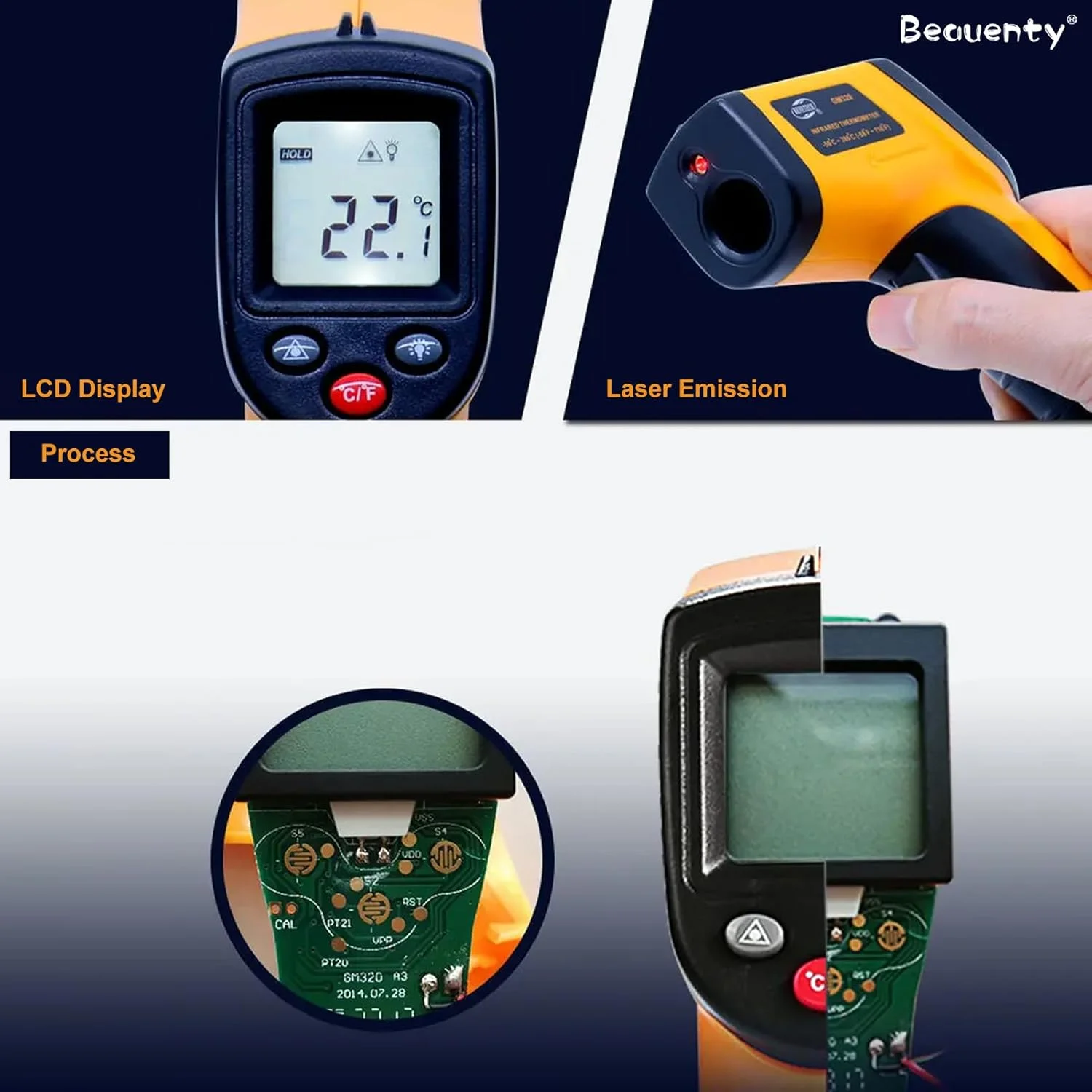 دماسنج لیزری مادون قرمز Beauenty، دماسنج دیجیتال سطح، -50°C تا 400°C، صنعتی، آشپزخانه، تهویه مطبوع، گریل، دماسنج گوشت دماسنج لیزری مادون قرمز Beauenty، دماسنج دیجیتال سطح، -50°C تا 400°C، صنعتی، آشپزخانه، تهویه مطبوع، گریل، دماسنج گوشت