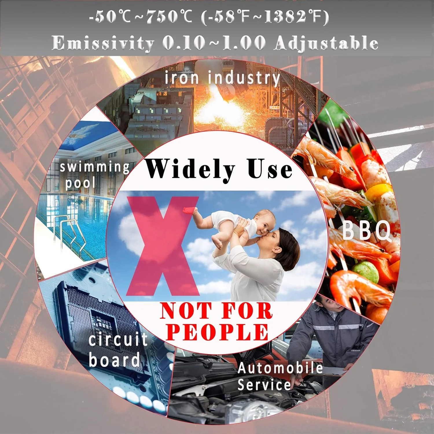 دماسنج مادون قرمز GT750 با قابلیت ثبت داده -50℃~750℃ با حافظه 30 گروهی، تفنگ پیرومتر لیزری IR با هشدار دمای بالا و پایین و مقادیر MAX MIN DIF AVG برای پخت و پز و تعمیر خودرو