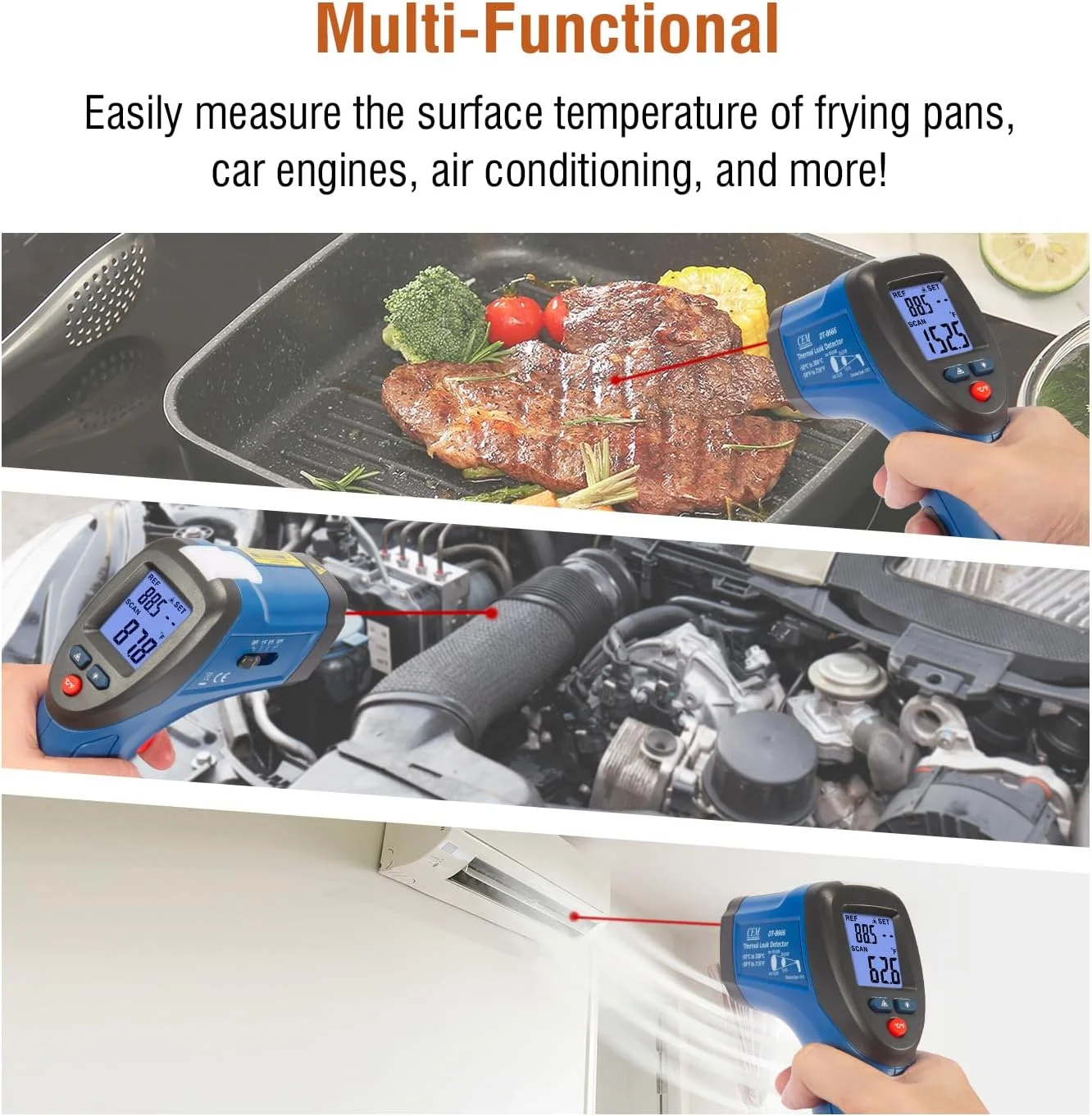 ترمومتر مادون قرمز CEM، تفنگ دمای دیجیتال حرارتی، آشکارساز نشت هوا برای تعمیرات صنعتی با لیزر دایره ای ثبت شده، ترمومتر لیزری، 50- تا 380 درجه سانتیگراد، مناسب برای استفاده انسانی نیست