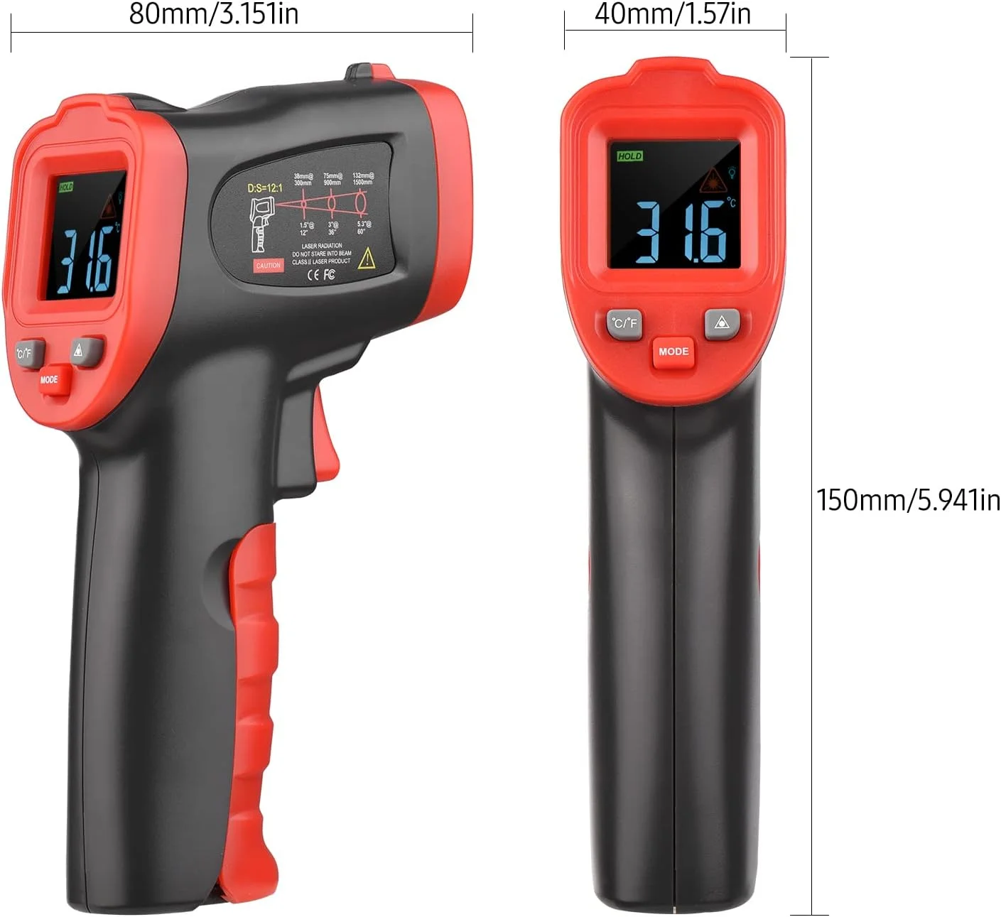 دوماری دماسنج مادون قرمز صفحه نمایش رنگی -50℃～800℃ /-58℉～1472℉ دماسنج لیزری IR تستر دمای دیجیتال غیر تماسی دستی پیرومتر دما برای آشپزی، باربیکیو، شکلات، پیتزا