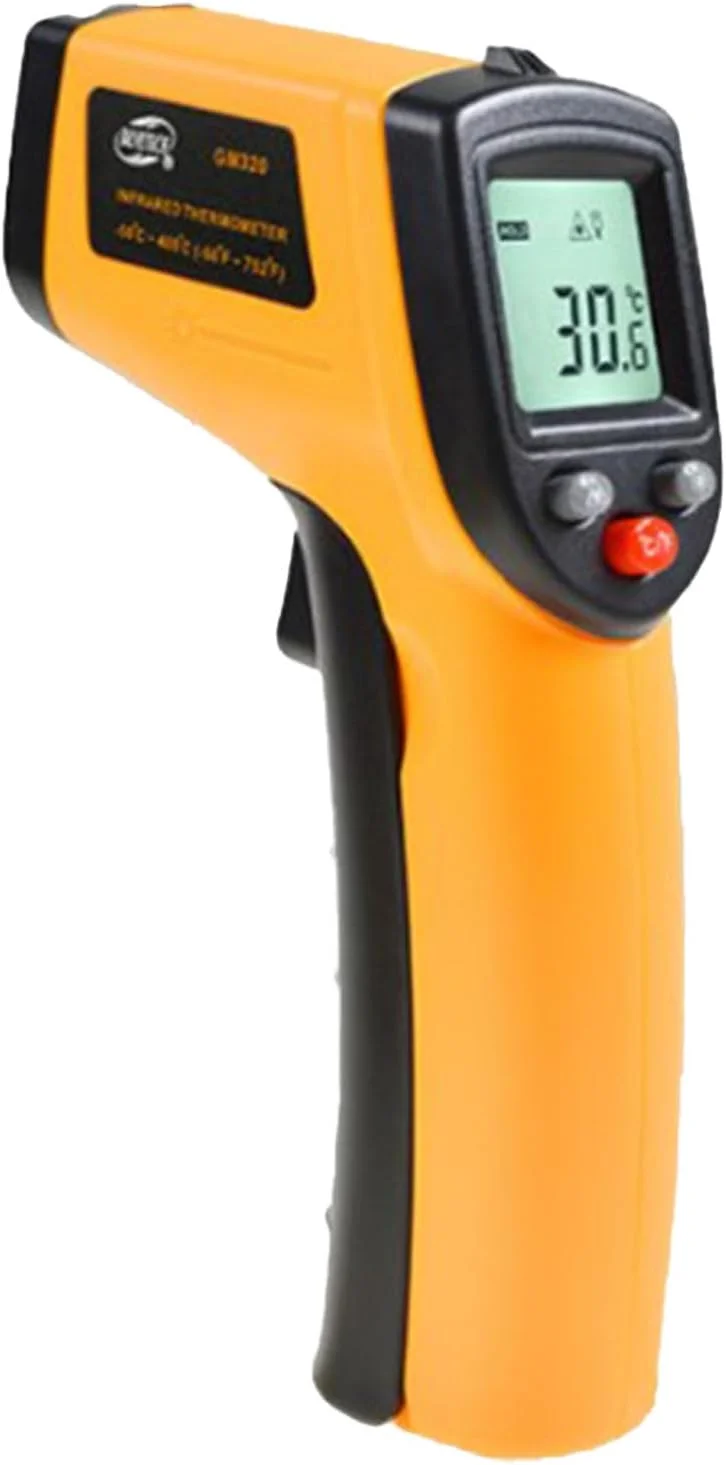 دماسنج مادون قرمز دیجیتال با قابلیت نشانه گذاری لیزری، دقت بالا، اندازه گیری سریع 500 میلی ثانیه، صفحه نمایش رنگی LCD و قابلیت تنظیم ضریب انتشار در واحدهای سانتیگراد و فارنهایت