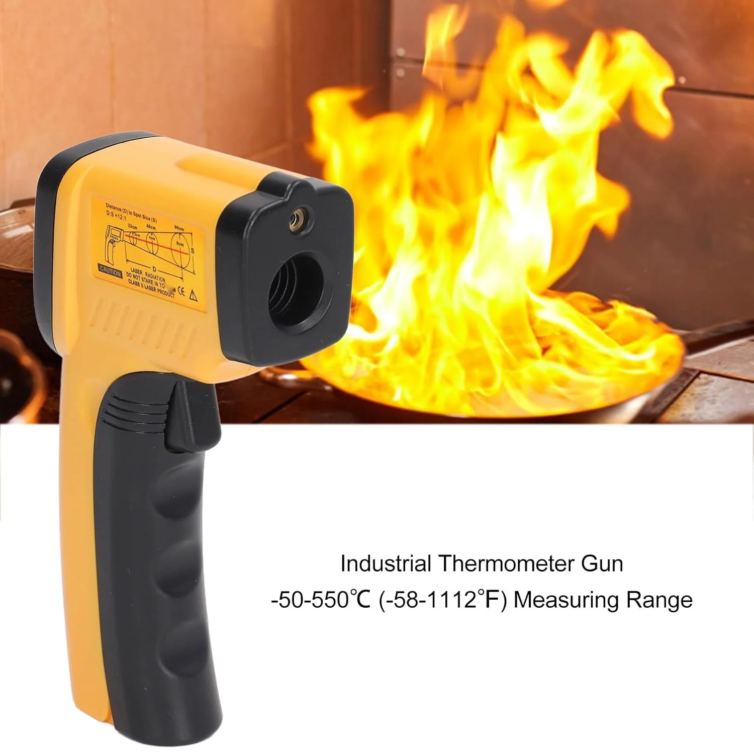 دماسنج مادون قرمز صنعتی، غیر تماسی، دستی، اندازه گیری دما از 50 تا 550 درجه سانتیگراد، برای لوله های آب گرم، قطعات ماشین آلات حرارتی، سطوح پخت و پز و موارد دیگر