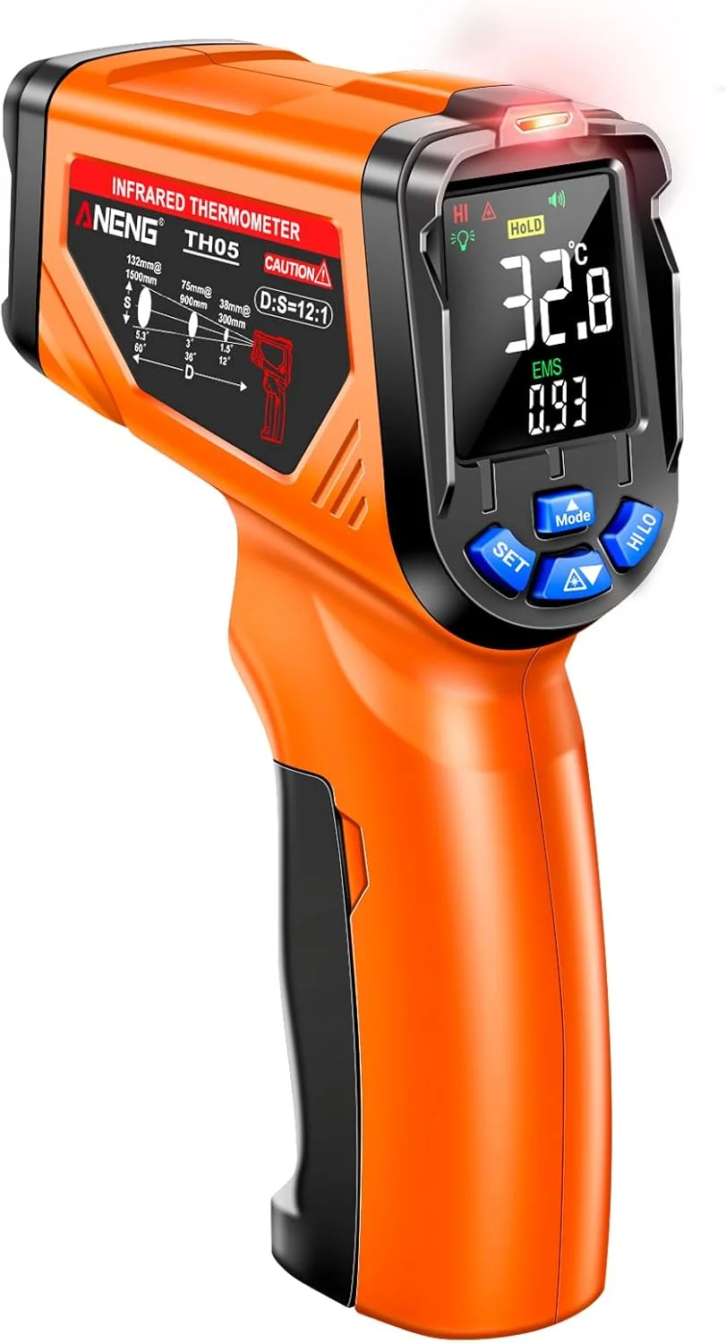 دماسنج مادون قرمز غیر تماسی Domary TH05، محدوده دمایی 20- تا 650+ درجه سانتیگراد / 4- تا 1202+ درجه فارنهایت، سنسور لیزری IR، تست صنعتی مدار، تسترهای دما برای لوله های گرمایشی، اندازه گیری سریع