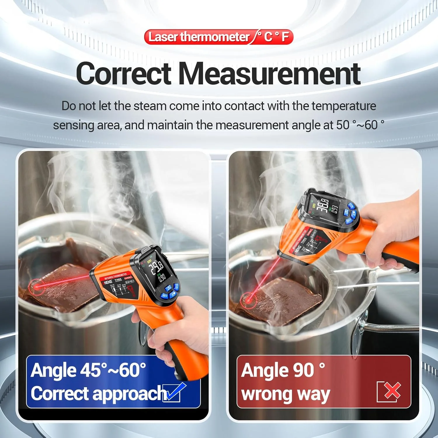 دماسنج مادون قرمز غیر تماسی Domary TH05، محدوده دمایی 20- تا 650+ درجه سانتیگراد / 4- تا 1202+ درجه فارنهایت، سنسور لیزری IR، تست صنعتی مدار، تسترهای دما برای لوله های گرمایشی، اندازه گیری سریع