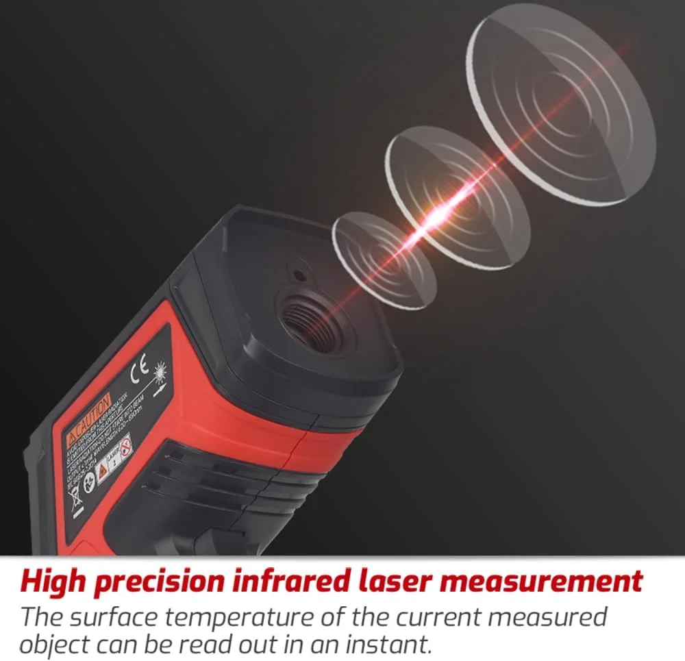 دماسنج لیزری مادون قرمز Domary، دستگاه دیجیتال غیر تماسی اندازه گیری دما -32℃~1680℃ (-26℉~3056℉)، دماسنج IR با صفحه نمایش رنگی و قابلیت تنظیم ضریب تشعشع برای آشپزخانه صنعتی، پخت و پز و خودرو