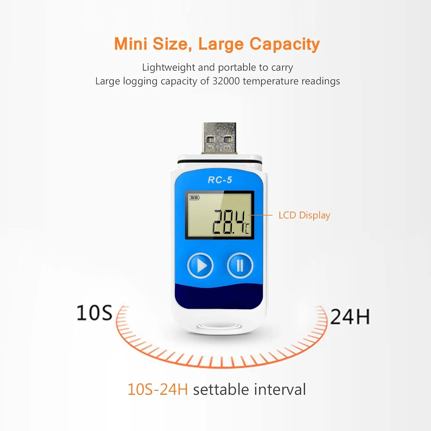 دیتالاگر دما Eacam، دقت بالا، ضبط کننده داده USB با 32000 نقطه، صفحه نمایش LCD، ضد آب IP67، ترمومتر صنعتی برای حمل و نقل زنجیره سرد
