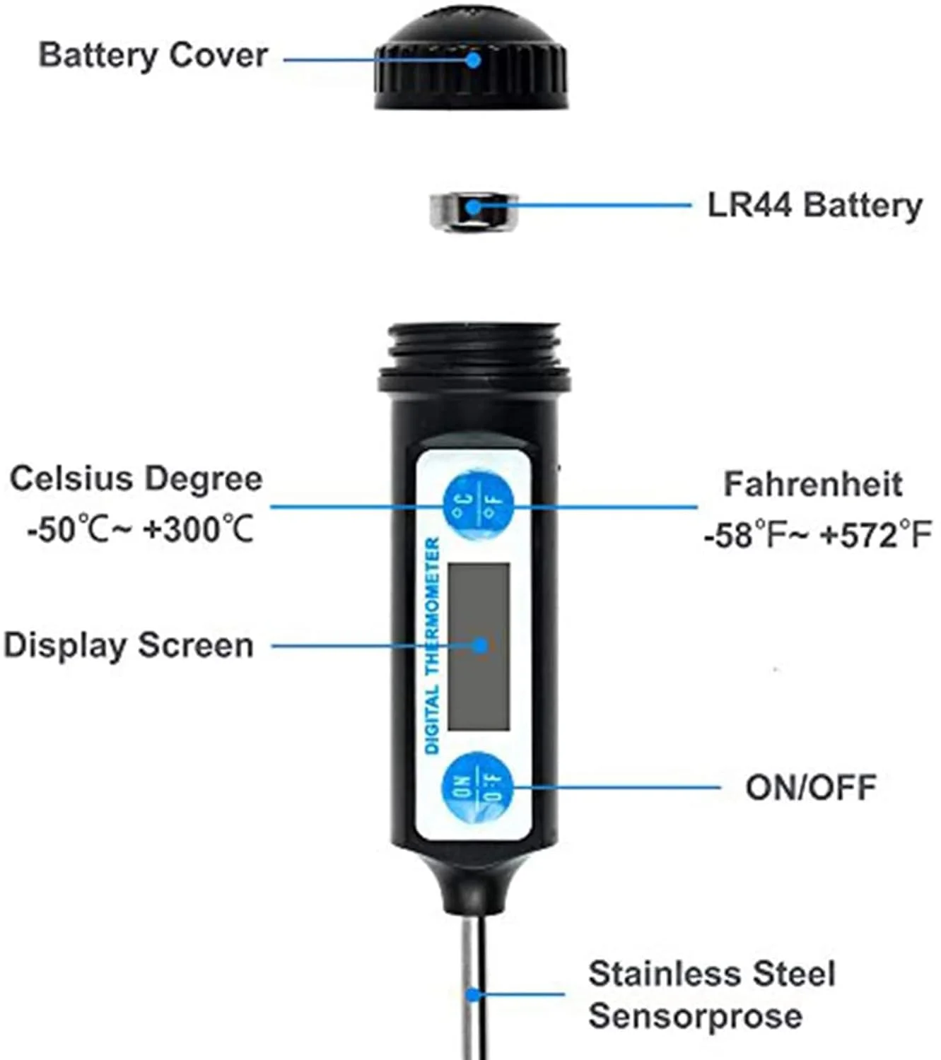 دماسنج آشپزی ELECDON - دماسنج دیجیتال غذا، گوشت و شیرینی - دماسنج دیجیتال DT-10 با قابلیت خواندن فوری و میله بلند برای پخت و پز، باربیکیو، آشپزخانه، گریل و شیر (رنگ مشکی)
