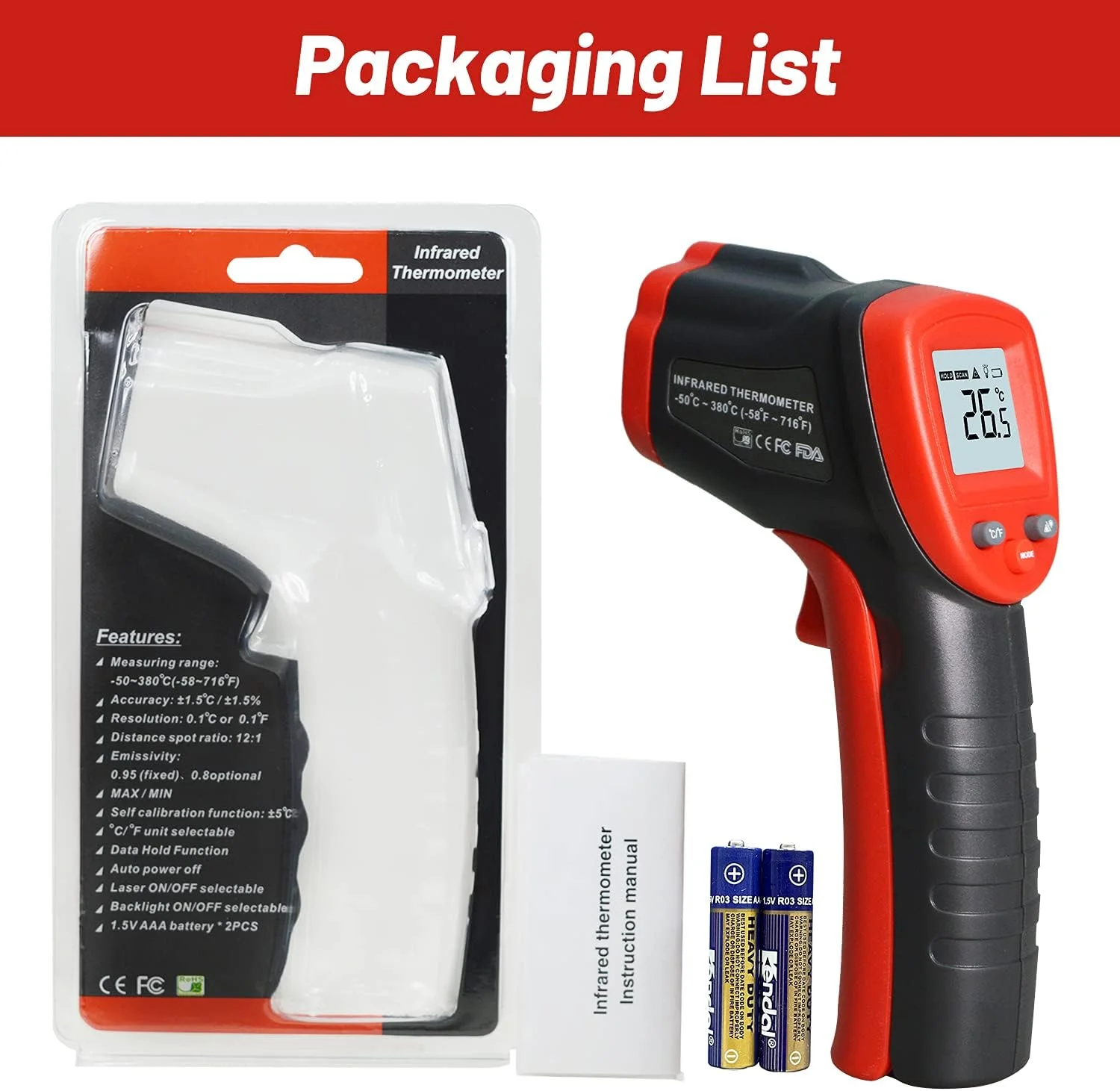 دماسنج مادون قرمز با دقت بالا ECVV، تفنگ دمای صنعتی حرفه ای ETM550، صفحه نمایش LCD غیر تماسی، دماسنج لیزری دیجیتال 50- تا 550 درجه سانتیگراد