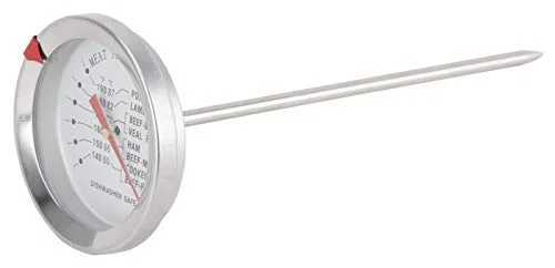 دماسنج گوشت آنالوگ با صفحه بزرگ اوماها - مناسب برای فر یا گریل - استیل ضد زنگ - دماسنج بزرگ و آسان خوان برای گریل، پخت و پز، کیک پزی - قابل شستشو در ماشین ظرفشویی (1)