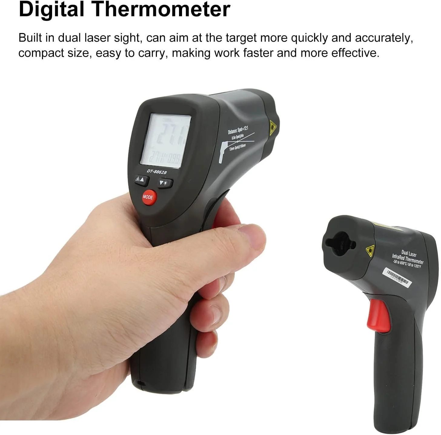 دماسنج دیجیتال DT‑8862B، تفنگ دمای غیر تماسی لیزری دوبل، دماسنج صنعتی