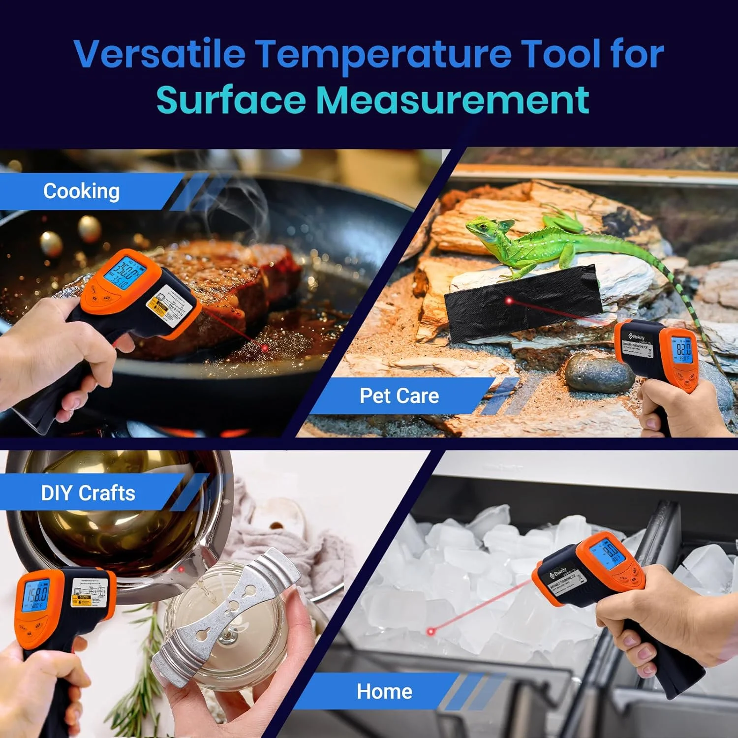 ترمومتر مادون قرمز Etekcity 1080، تفنگ دمای حرارت برای پخت و پز، ابزار لیزری IR سطح برای فر پیتزا، گوشت، تابه، گریل، HVAC، موتور، لوازم جانبی، -50°C تا 610°C، نارنجی
