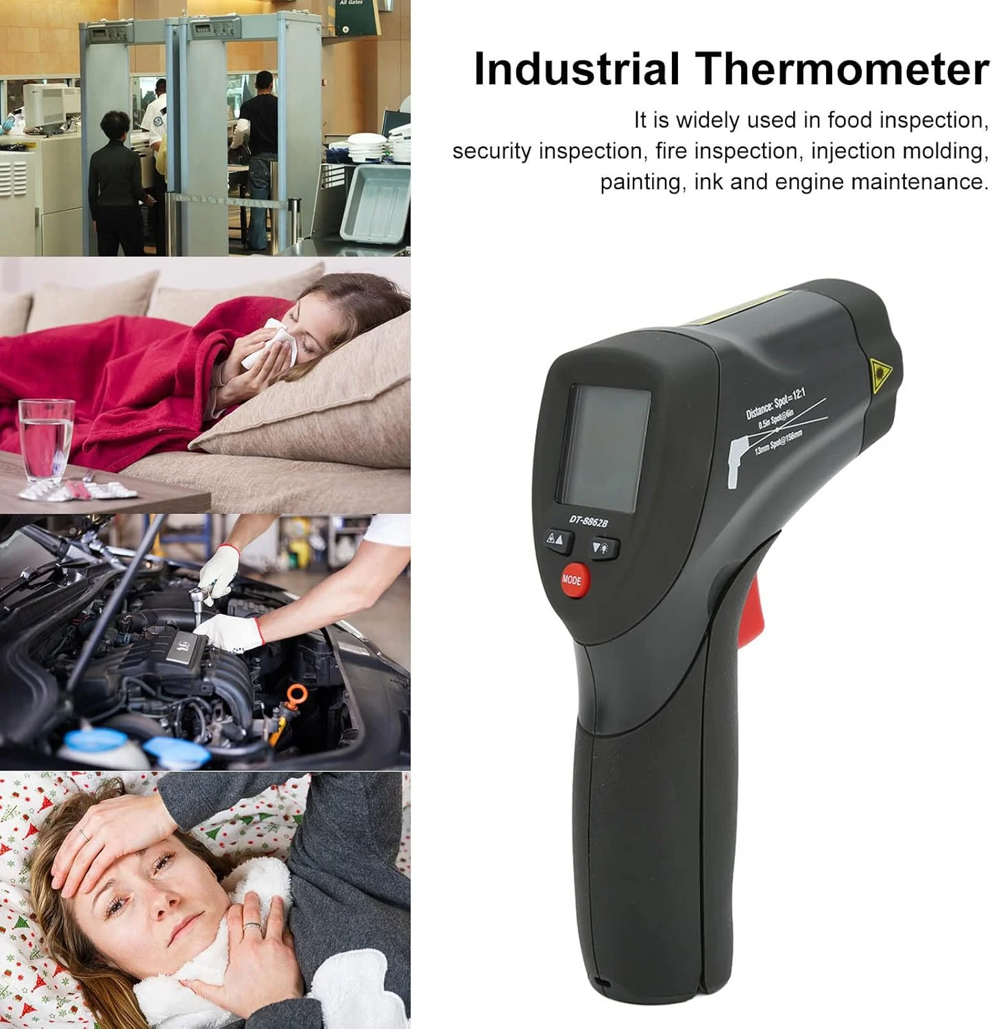 دماسنج دیجیتال DT‑8862B، تفنگ دمای غیر تماسی لیزری دوبل، دماسنج صنعتی