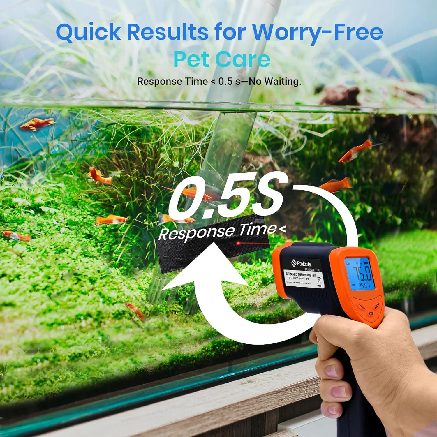 ترمومتر مادون قرمز Etekcity 1080، تفنگ دمای حرارت برای پخت و پز، ابزار لیزری IR سطح برای فر پیتزا، گوشت، تابه، گریل، HVAC، موتور، لوازم جانبی، -50°C تا 610°C، نارنجی