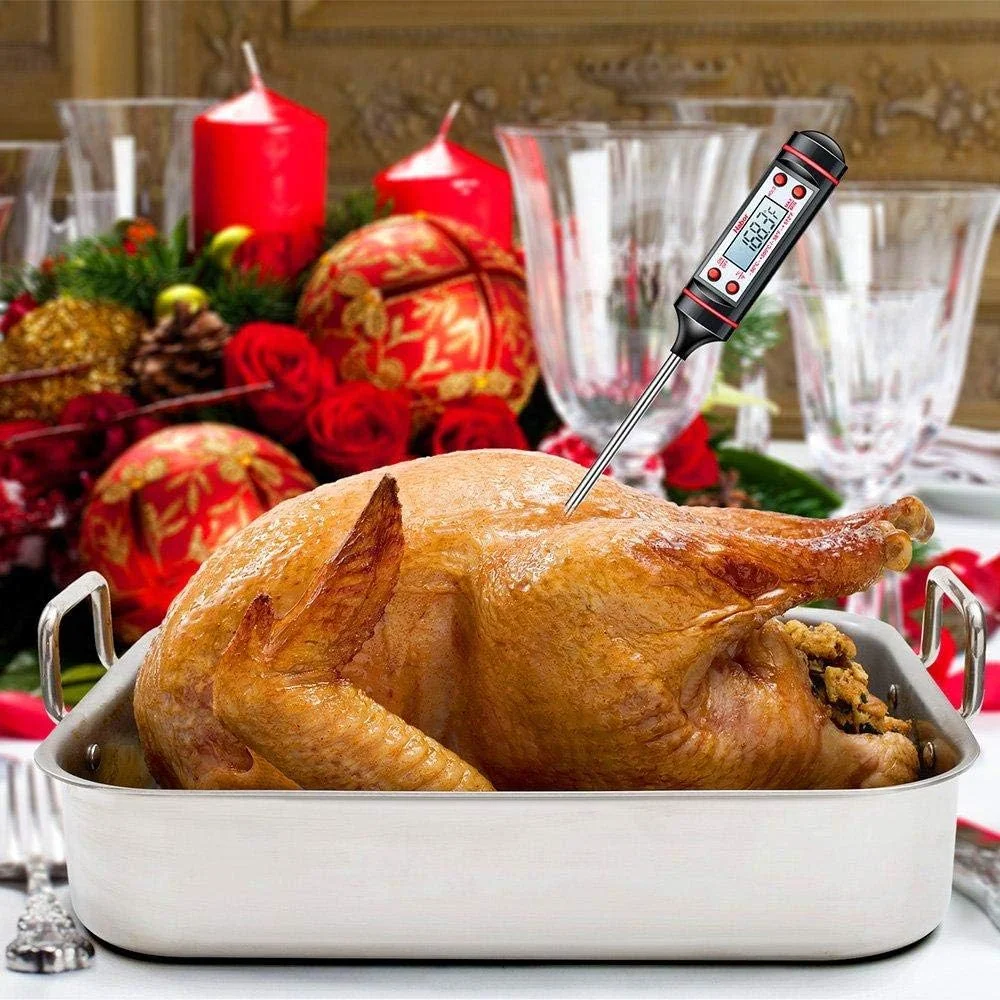 دماسنج گوشت سینچر ایوینر، دماسنج آشپزی با خوانش فوری، صفحه نمایش ال سی دی، عملکرد نگهدارنده برای آشپزخانه، غذا، دودی، گریل، باربیکیو، آب نبات، شیر، آب، مشکی، بدون