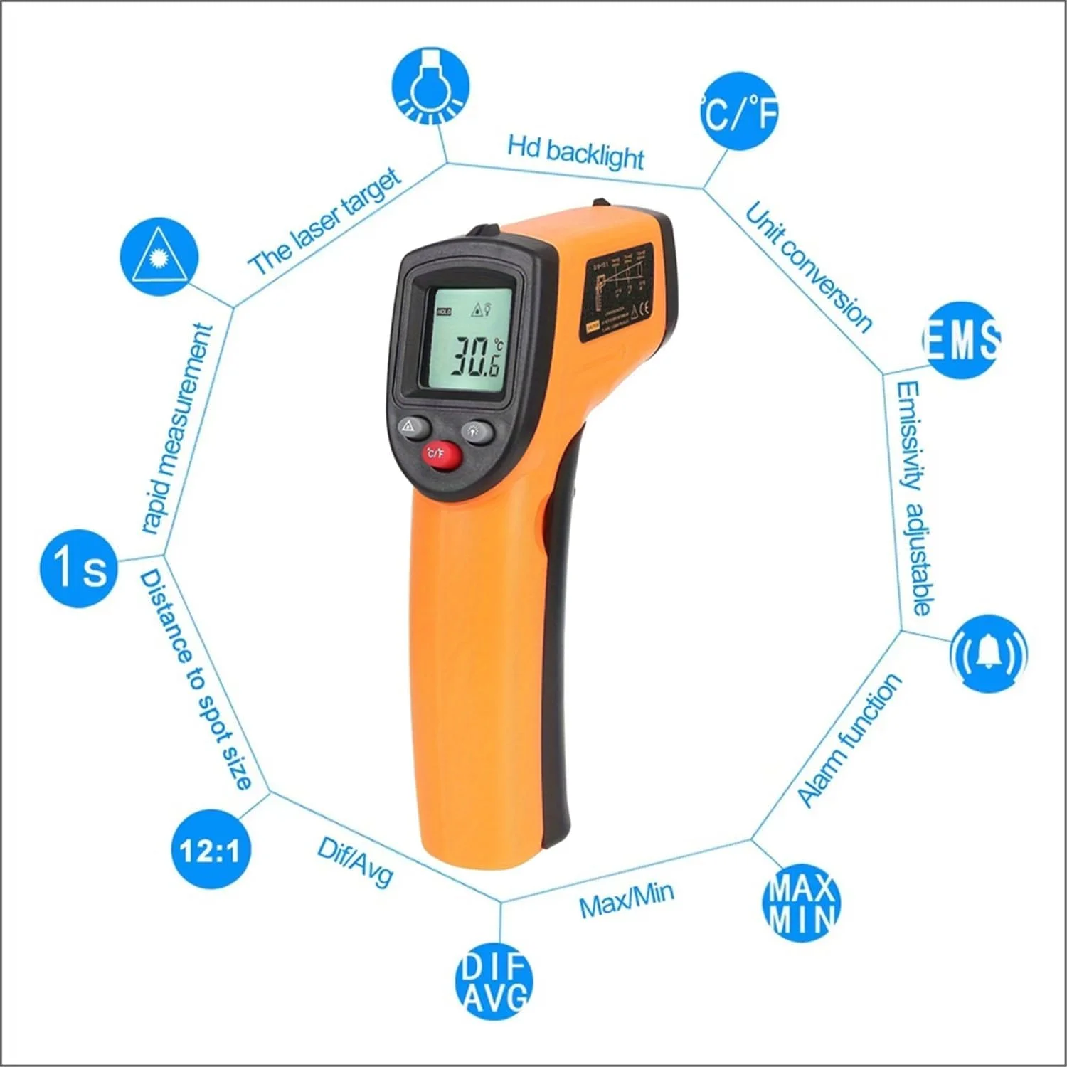 ترمومتر مادون قرمز eWINNER با نشانگر لیزری، ترمومتر دیجیتال غیر تماسی برای خوانش فوری دما (32- درجه سانتیگراد تا 390 درجه سانتیگراد) با نور پس زمینه و قابلیت نگهداری داده ترمومتر مادون قرمز eWINNER با نشانگر لیزری، ترمومتر دیجیتال غیر تماسی برای خوانش فوری دما (32- درجه سانتیگراد تا 390 درجه سانتیگراد) با نور پس زمینه و قابلیت نگهداری داده