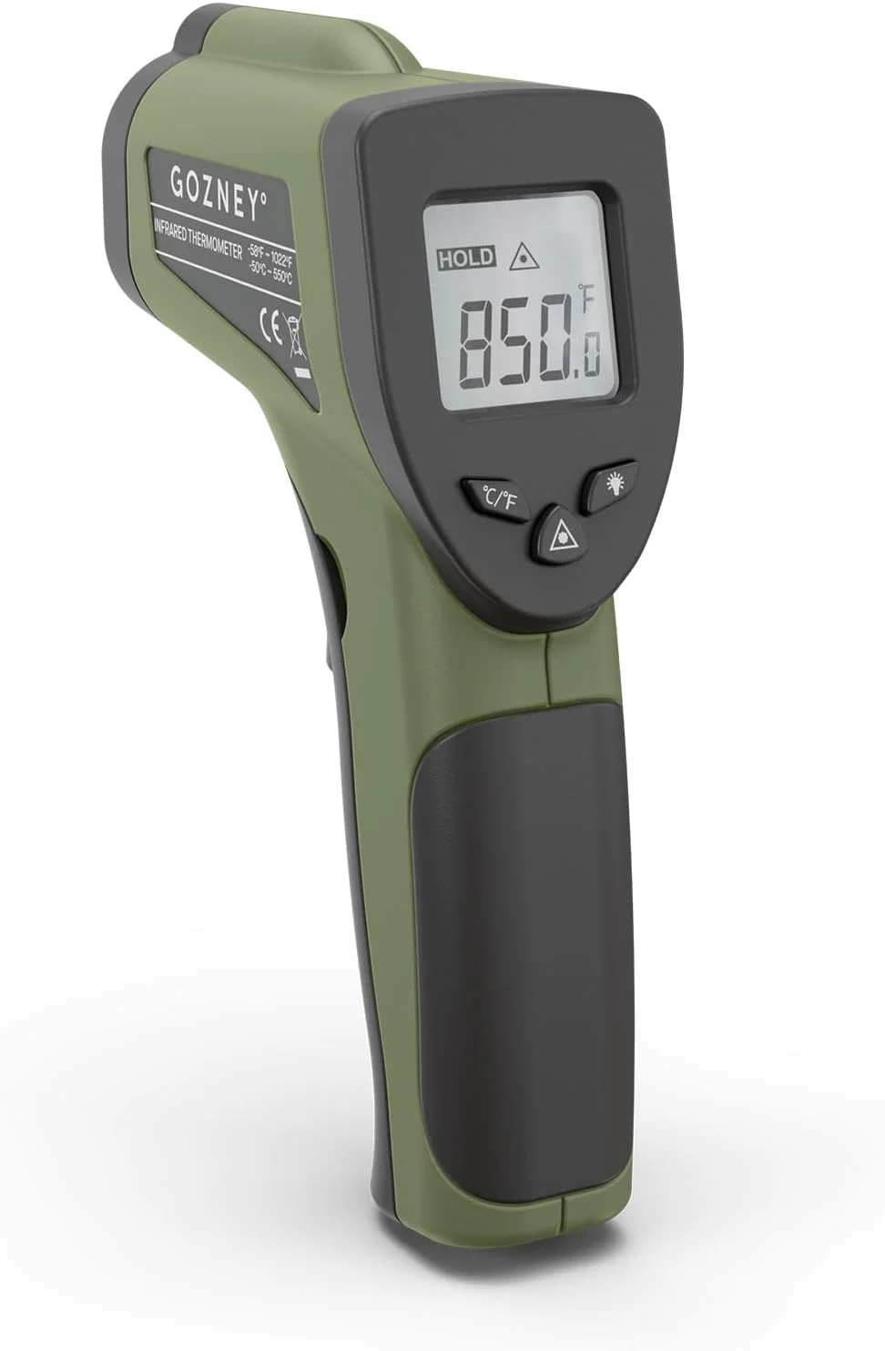 دماسنج مادون قرمز گوزنی - دماسنج لیزری داخلی با صفحه نمایش LED - شامل باتری 9 ولت - سانتیگراد و فارنهایت - لوازم جانبی فر پیتزا