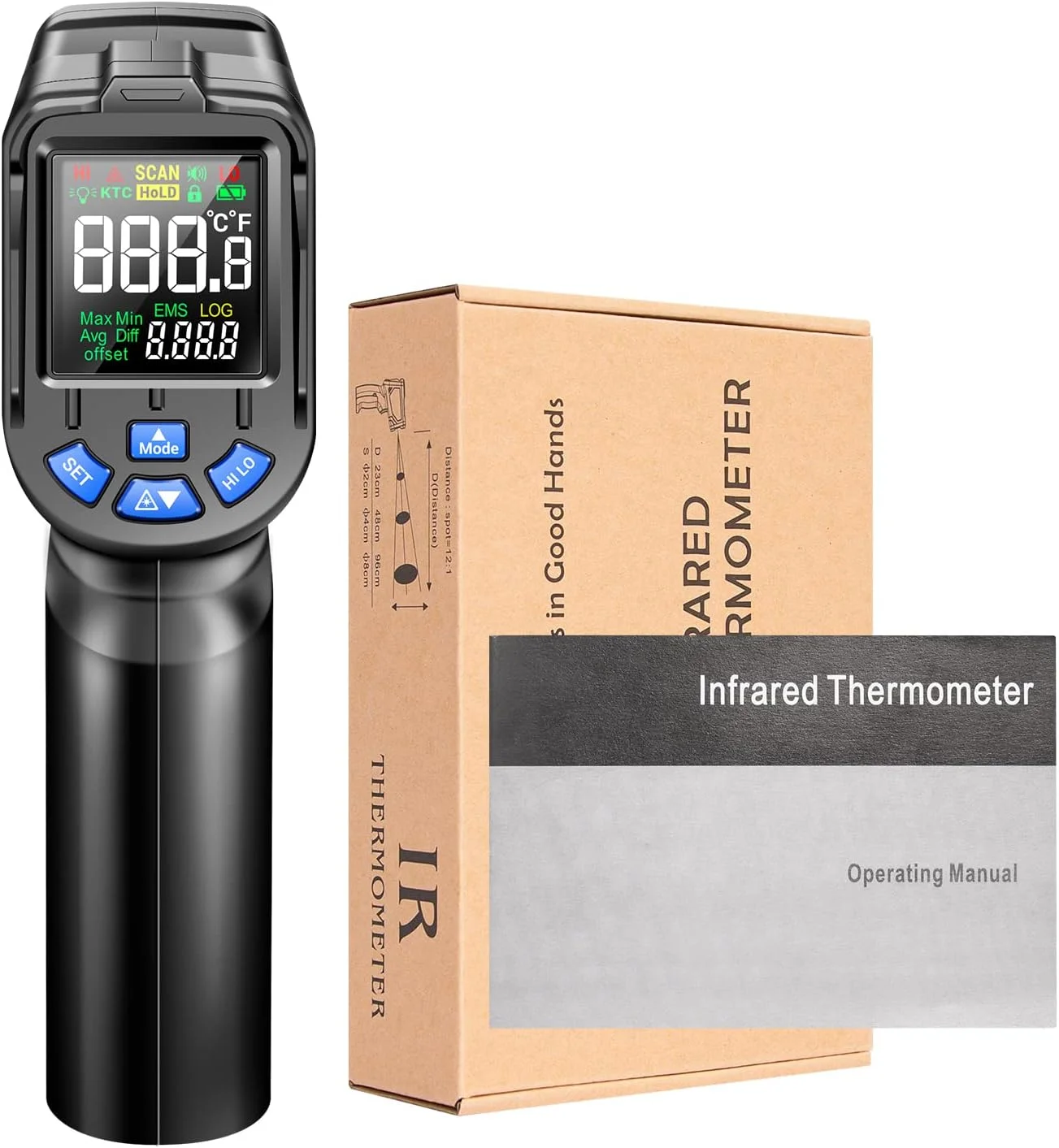 دماسنج مادون قرمز ارتقا یافته، سنسور دمای حرارت برای پخت و پز، ابزار لیزری IR برای اندازه گیری سطح در پخت و پز