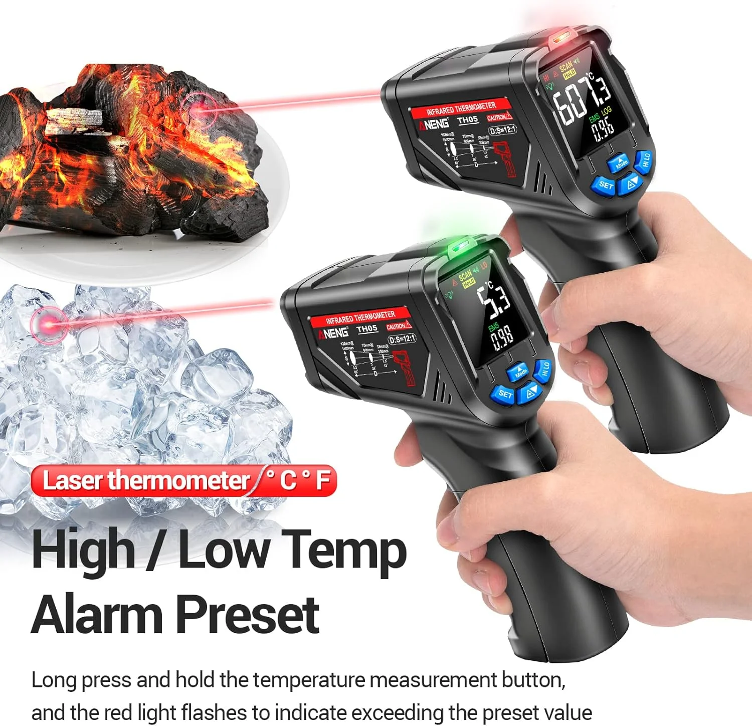 دماسنج مادون قرمز ارتقا یافته، سنسور دمای حرارت برای پخت و پز، ابزار لیزری IR برای اندازه گیری سطح در آشپزی