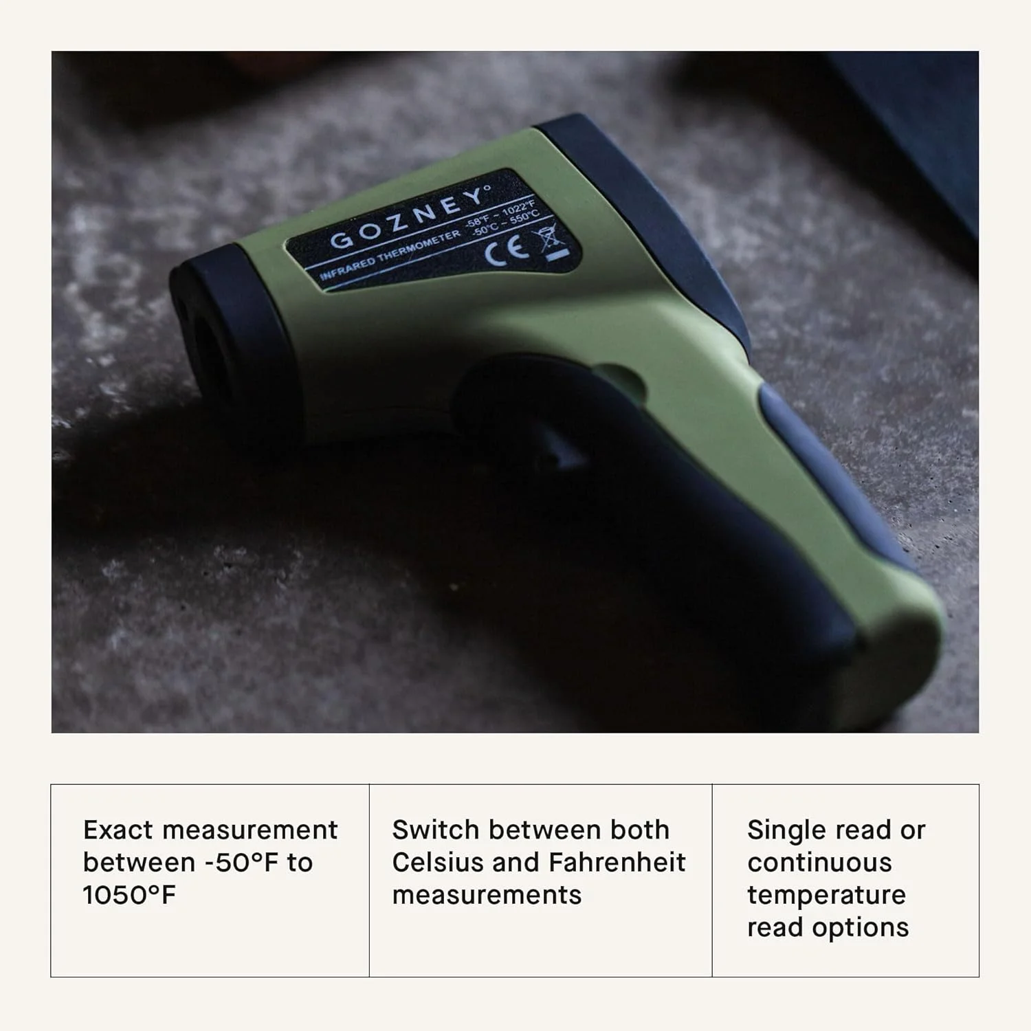 دماسنج مادون قرمز گوزنی - دماسنج لیزری داخلی با صفحه نمایش LED - شامل باتری 9 ولت - سانتیگراد و فارنهایت - لوازم جانبی فر پیتزا دماسنج مادون قرمز گوزنی - دماسنج لیزری داخلی با صفحه نمایش LED - شامل باتری 9 ولت - سانتیگراد و فارنهایت - لوازم جانبی فر پیتزا