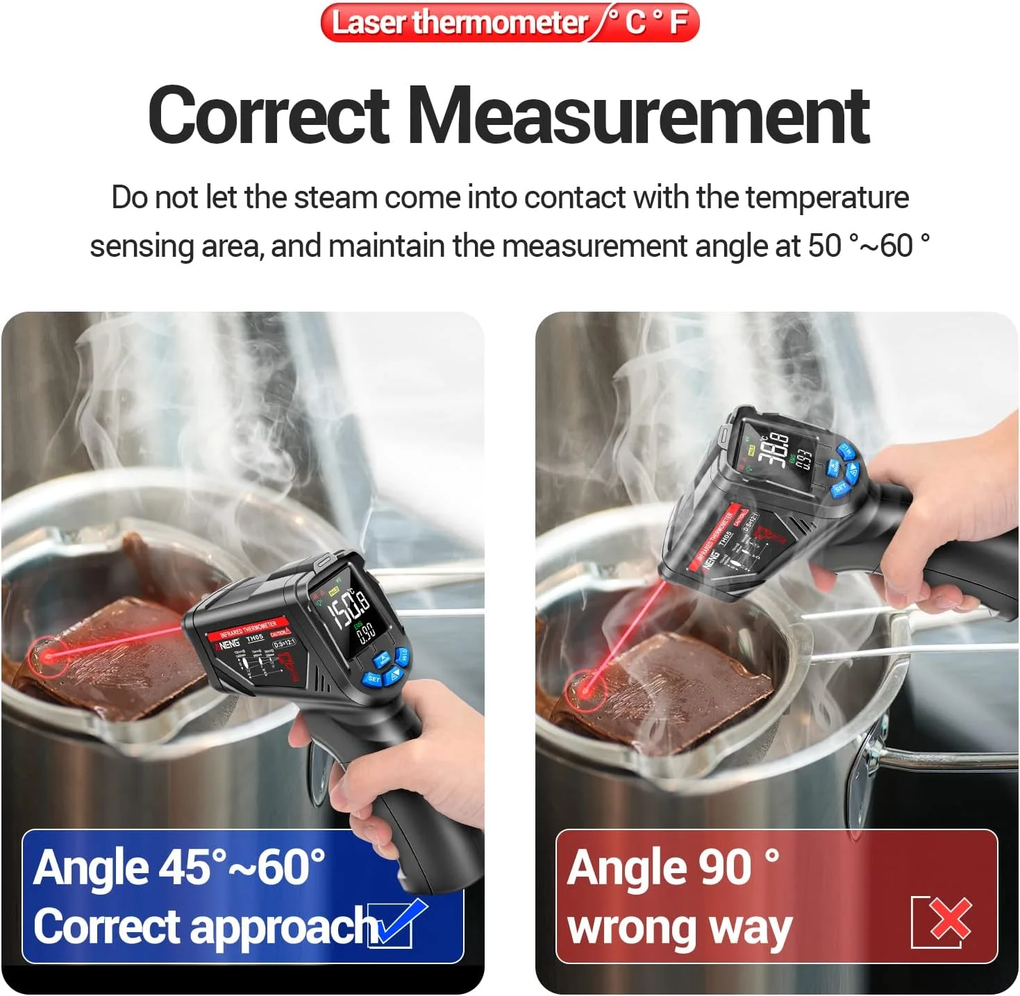 دماسنج مادون قرمز ارتقا یافته، سنسور دمای حرارت برای پخت و پز، ابزار لیزری IR برای اندازه گیری سطح در پخت و پز دماسنج مادون قرمز ارتقا یافته، سنسور دمای حرارت برای پخت و پز، ابزار لیزری IR برای اندازه گیری سطح در پخت و پز