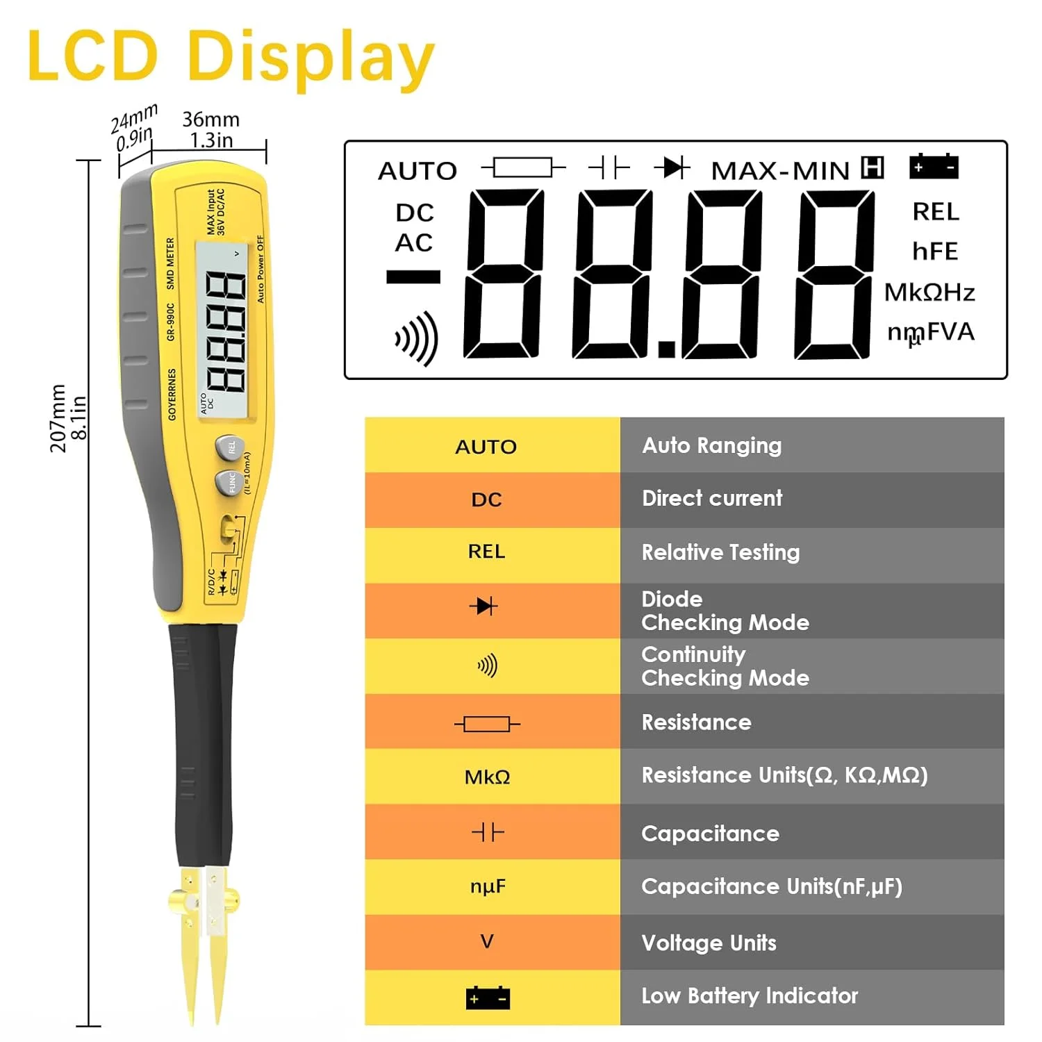 مجموعه ترمومتر مادون قرمز و تستر SMD، مولتی متر انبری 6000 شمارنده با قابلیت اندازه گیری خودکار مقاومت، ظرفیت خازنی و دیود، ترمومتر لیزری دیجیتال مادون قرمز -50 تا 550 درجه سانتیگراد