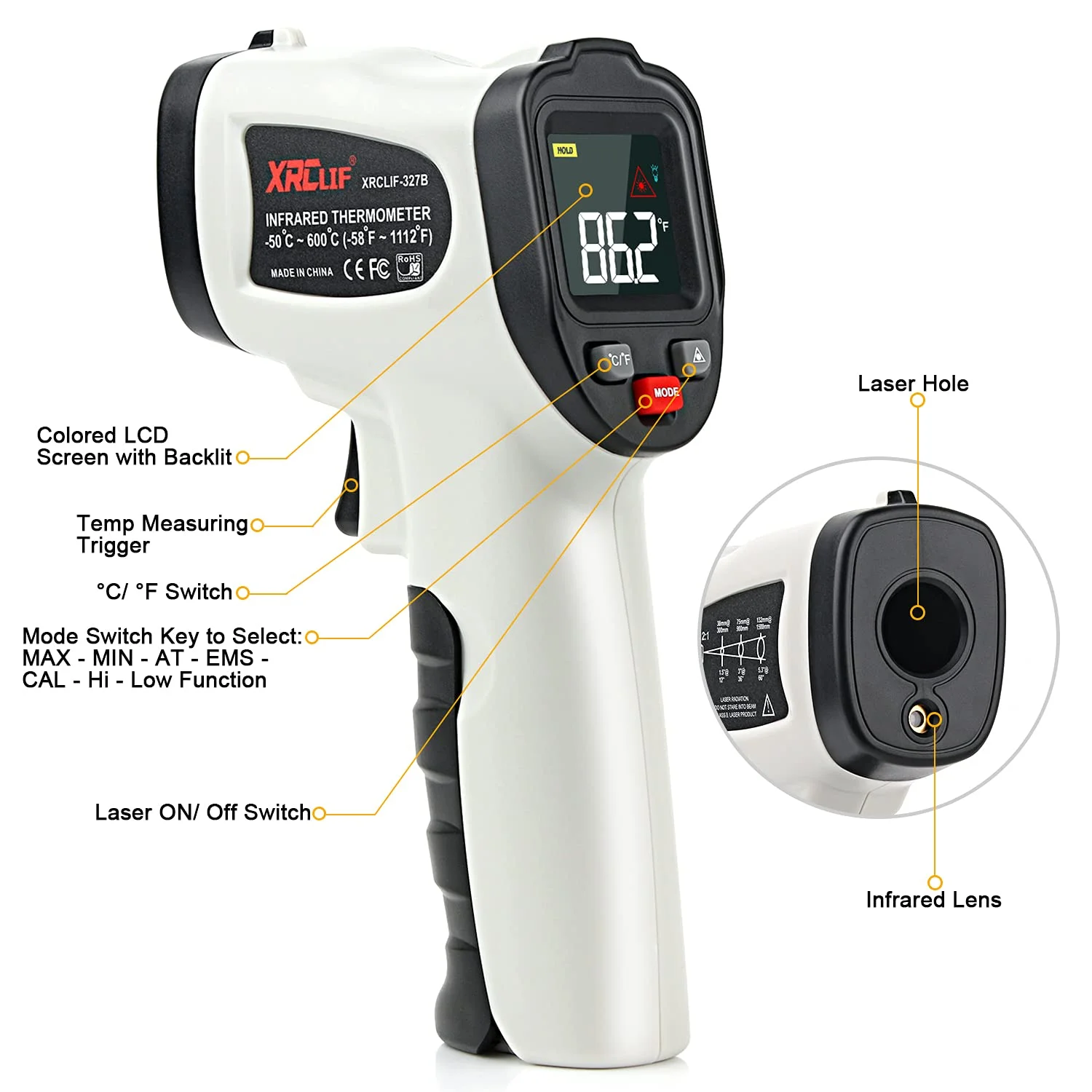 دماسنج مادون قرمز لیزری -50℃ تا 600℃، دماسنج لیزری با صفحه نمایش LCD، دماسنج لیزری مادون قرمز برای پخت و پز، باربیکیو، فر، دماسنج دیجیتال دماسنج مادون قرمز لیزری -50℃ تا 600℃، دماسنج لیزری با صفحه نمایش LCD، دماسنج لیزری مادون قرمز برای پخت و پز، باربیکیو، فر، دماسنج دیجیتال