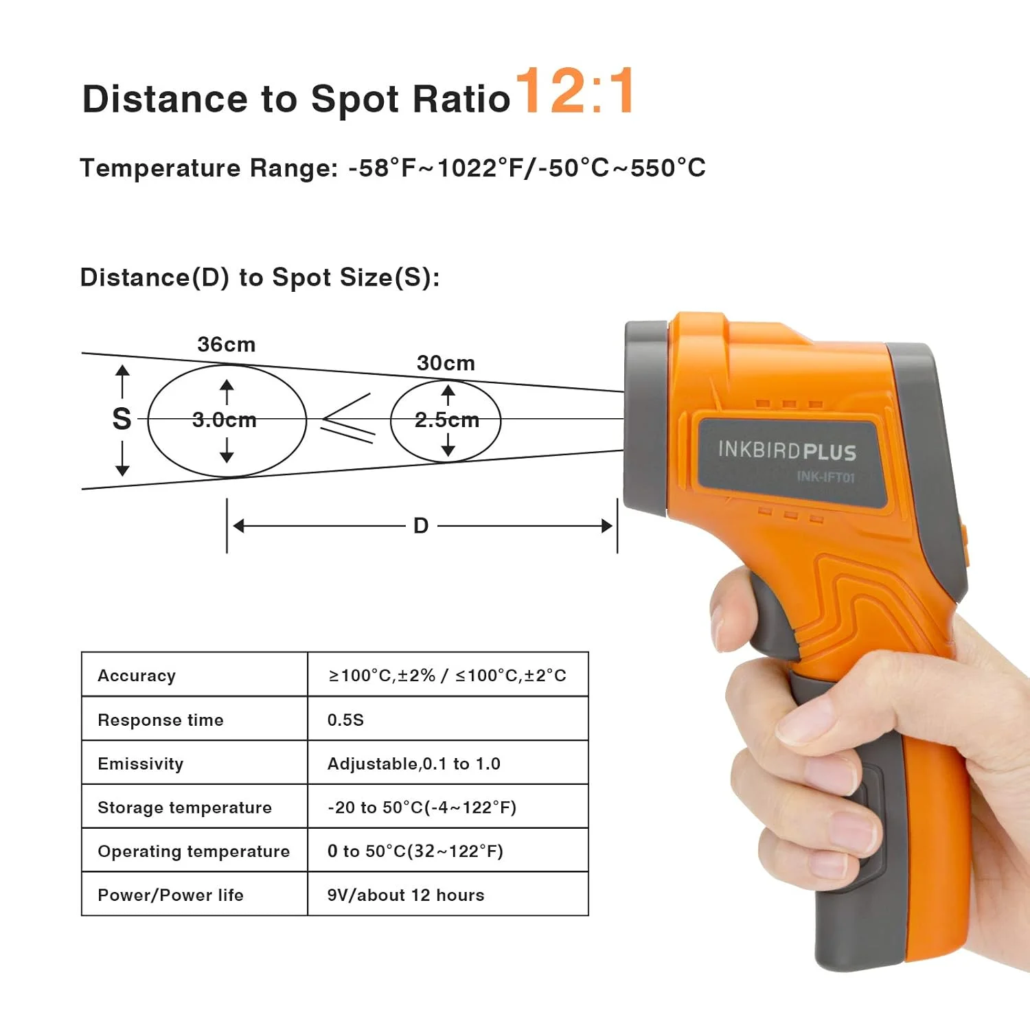 ترمومتر مادون قرمز صنعتی INKBIRD INK-IFT01، ترمومتر IR غیر تماسی، تفنگ دمای لیزری دیجیتال با قابلیت تنظیم ضریب انتشار، پیرومتر با دامنه گسترده -50℃ تا 550℃ برای HVAC خودرو، کباب کردن ترمومتر مادون قرمز صنعتی INKBIRD INK-IFT01، ترمومتر IR غیر تماسی، تفنگ دمای لیزری دیجیتال با قابلیت تنظیم ضریب انتشار، پیرومتر با دامنه گسترده -50℃ تا 550℃ برای HVAC خودرو، کباب کردن
