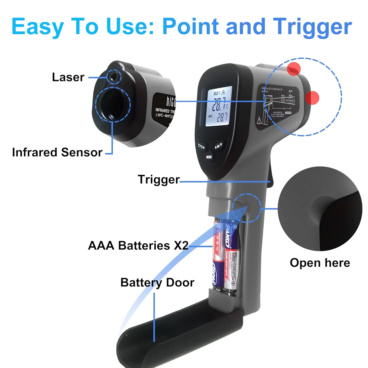 دماسنج لیزری مادون قرمز هیتو -50 تا 600 درجه سانتیگراد، مناسب برای فر پیتزا، آشپزی، یخچال، استخر، حیوانات خانگی، تهویه مطبوع، اندازه گیری دمای سطح گوشت، غذا و مایعات دماسنج لیزری مادون قرمز هیتو -50 تا 600 درجه سانتیگراد، مناسب برای فر پیتزا، آشپزی، یخچال، استخر، حیوانات خانگی، تهویه مطبوع، اندازه گیری دمای سطح گوشت، غذا و مایعات