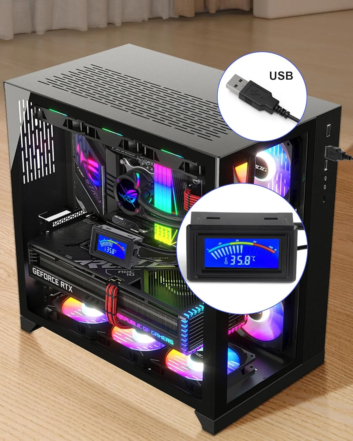 دماسنج دیجیتال Keynice، حسگر دما با منبع تغذیه USB، نمایشگر LCD رنگی فارنهایت و سلسیوس، دقت بالا - مشکی دماسنج دیجیتال Keynice، حسگر دما با منبع تغذیه USB، نمایشگر LCD رنگی فارنهایت و سلسیوس، دقت بالا - مشکی