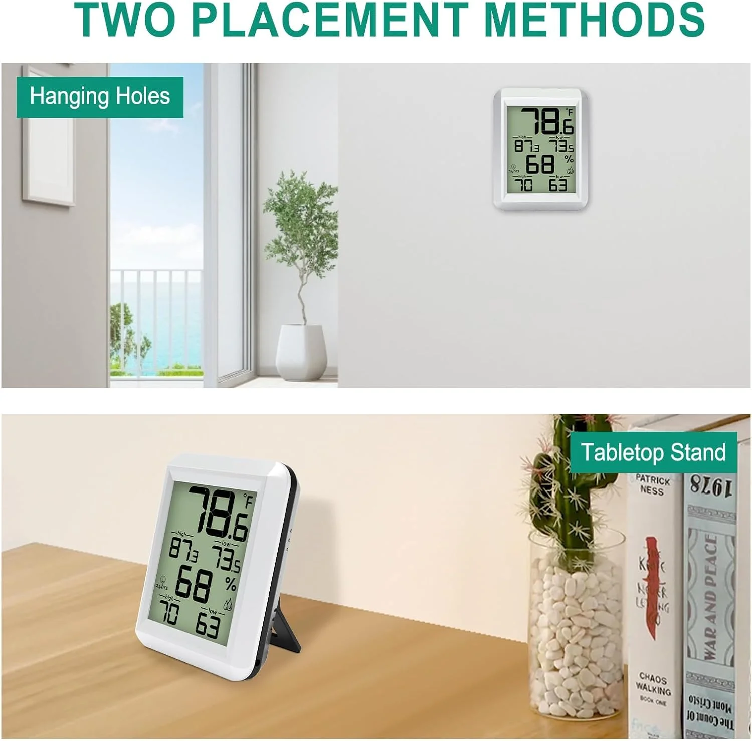 رطوبت سنج دیجیتال KASTWAVE، دماسنج داخلی با قابلیت ثبت حداقل/حداکثر، دماسنج اتاق با نمایش دما و رطوبت برای خانه، دفتر، اتاق کودک، آشپزخانه، گلخانه