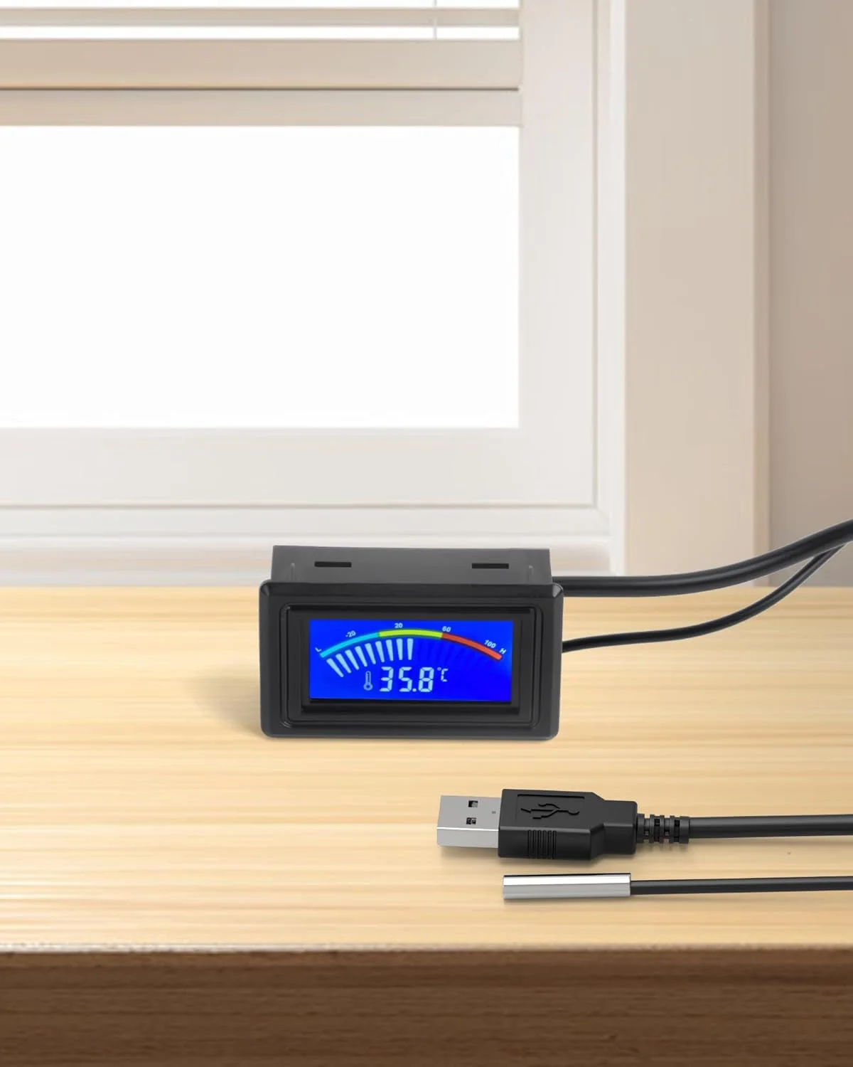 دماسنج دیجیتال Keynice، حسگر دما با منبع تغذیه USB، نمایشگر LCD رنگی فارنهایت و سلسیوس، دقت بالا - مشکی دماسنج دیجیتال Keynice، حسگر دما با منبع تغذیه USB، نمایشگر LCD رنگی فارنهایت و سلسیوس، دقت بالا - مشکی