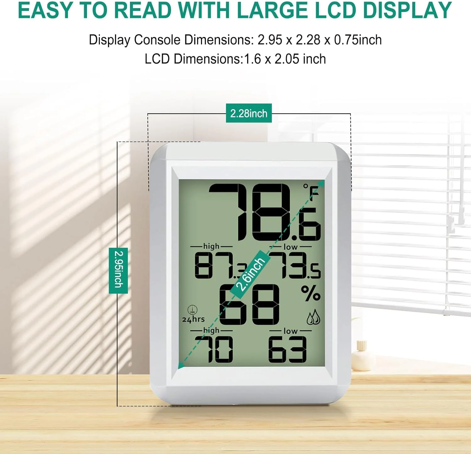 رطوبت سنج دیجیتال KASTWAVE، دماسنج داخلی با قابلیت ثبت حداقل/حداکثر، دماسنج اتاق با نمایش دما و رطوبت برای خانه، دفتر، اتاق کودک، آشپزخانه، گلخانه