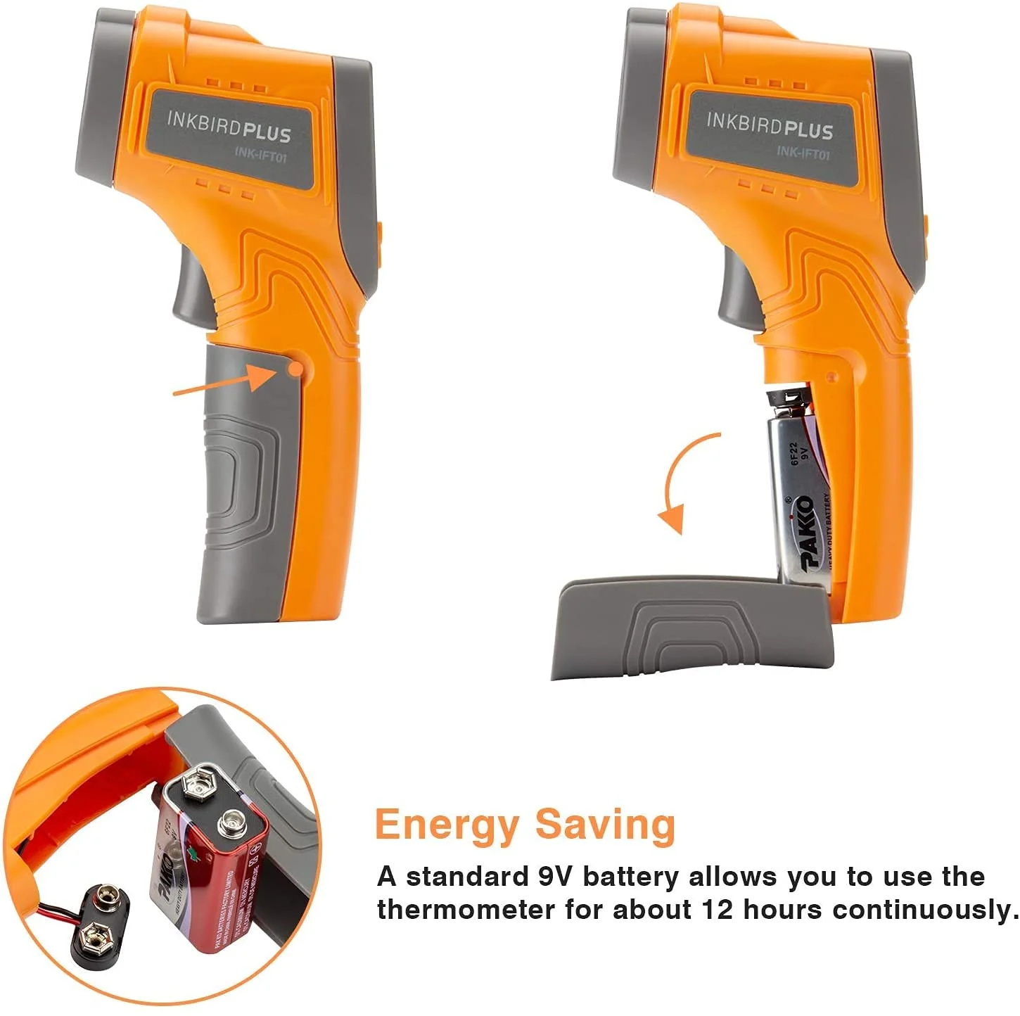 دماسنج لیزری مادون قرمز INKBIRD مدل INK-IFT01 با محدوده دمایی -50 تا 550 درجه سانتیگراد و دماسنج گوشت پخت و پز IHT-1P - دماسنج با قابلیت تنظیم ضریب تشعشع برای پخت و پز، باربیکیو، فر و پیتزا