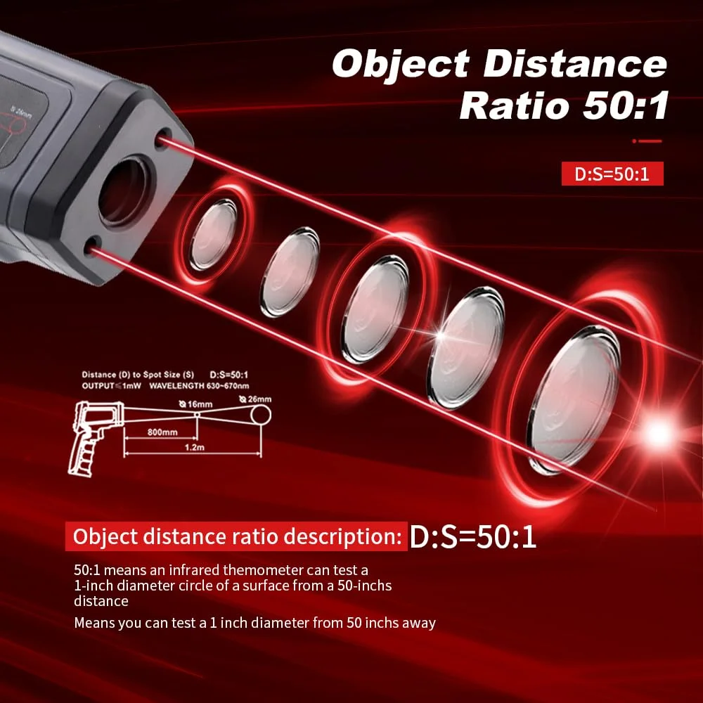 دماسنج مادون قرمز تفنگی Kaemeasu با دمای بالا -50℃ تا 1300℃ (-58℉ تا 2372℉) دماسنج IR صنعتی با قابلیت تنظیم ضریب انتشار لیزر دوگانه 50:1 برای نگهداری برق HVAC خودرو (KM-IT1300) دماسنج مادون قرمز تفنگی Kaemeasu با دمای بالا -50℃ تا 1300℃ (-58℉ تا 2372℉) دماسنج IR صنعتی با قابلیت تنظیم ضریب انتشار لیزر دوگانه 50:1 برای نگهداری برق HVAC خودرو (KM-IT1300)