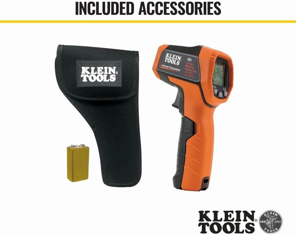ترمومتر مادون قرمز لیزری دوگانه کلاین تولز IR5 با نسبت 12:1، تفنگ ترمومتر دیجیتال با صفحه نمایش دارای نور پس زمینه، هدف گیری لیزری دوگانه و اسکن خودکار، محدوده دمایی گسترده ترمومتر مادون قرمز لیزری دوگانه کلاین تولز IR5 با نسبت 12:1، تفنگ ترمومتر دیجیتال با صفحه نمایش دارای نور پس زمینه، هدف گیری لیزری دوگانه و اسکن خودکار، محدوده دمایی گسترده