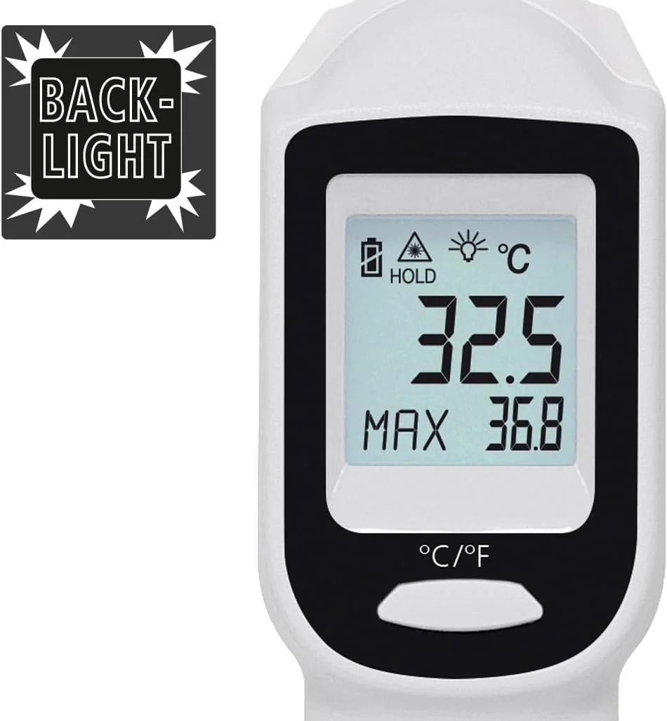 ترمومتر مادون قرمز لیزرلاینر -38°C تا 365°C مناسب برای مصارف صنعتی، تفنگ دمایی لیزری، دستگاه اندازه گیری غیر تماسی، دیجیتال، برای سطوح بیرونی، دمای اتاق داخلی HVAC، عملکرد Auto-Hold ترمومتر مادون قرمز لیزرلاینر -38°C تا 365°C مناسب برای مصارف صنعتی، تفنگ دمایی لیزری، دستگاه اندازه گیری غیر تماسی، دیجیتال، برای سطوح بیرونی، دمای اتاق داخلی HVAC، عملکرد Auto-Hold