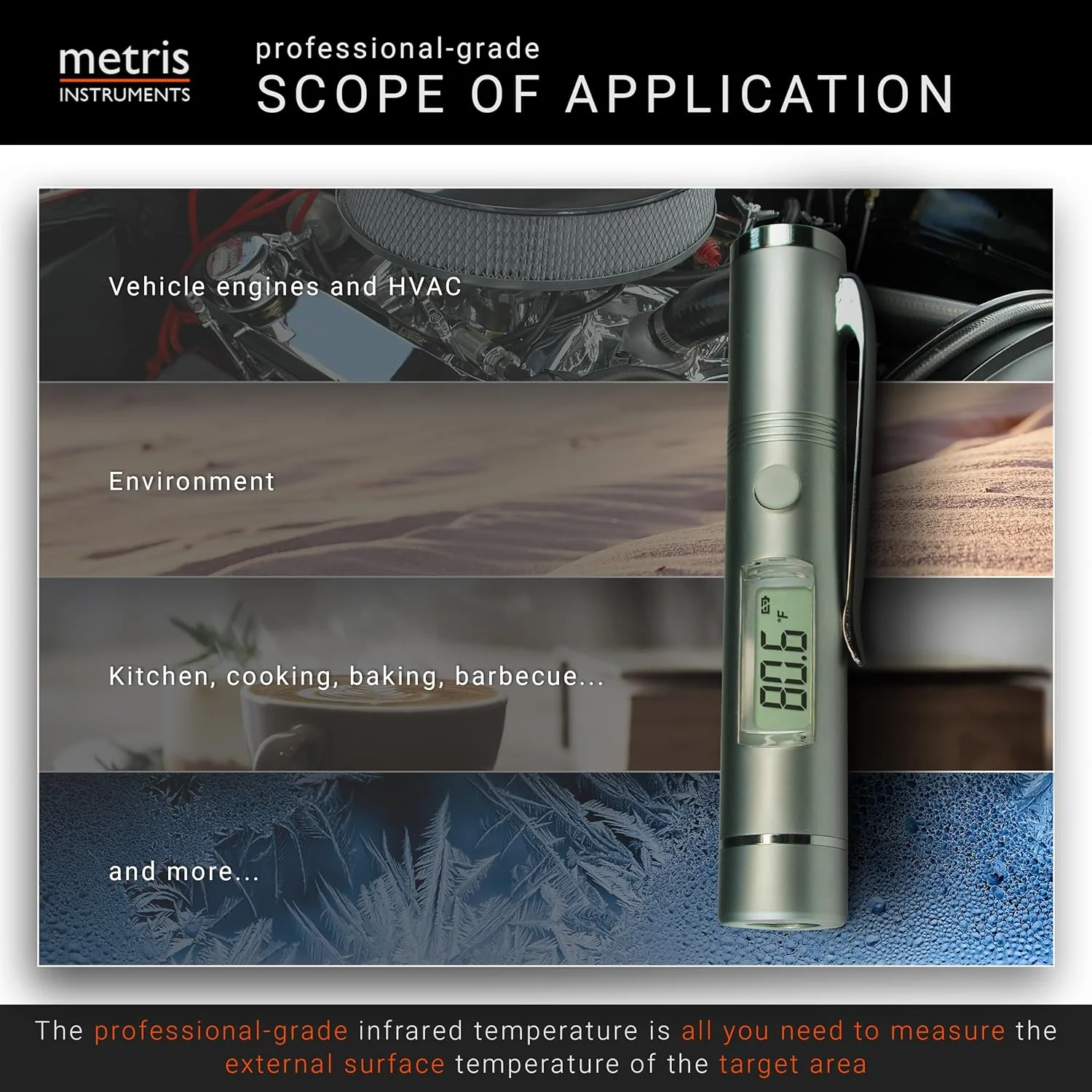 دماسنج مادون قرمز دیجیتال کوچک دارای گواهی UL4200A Reese’s Law برای خزندگان، زمین بازی، خودرو، [ -27.4° تا 428 °F ] (-33° تا 220 °C) نسبت 1:1 D:S، مدل TN002PC بدون لیزر