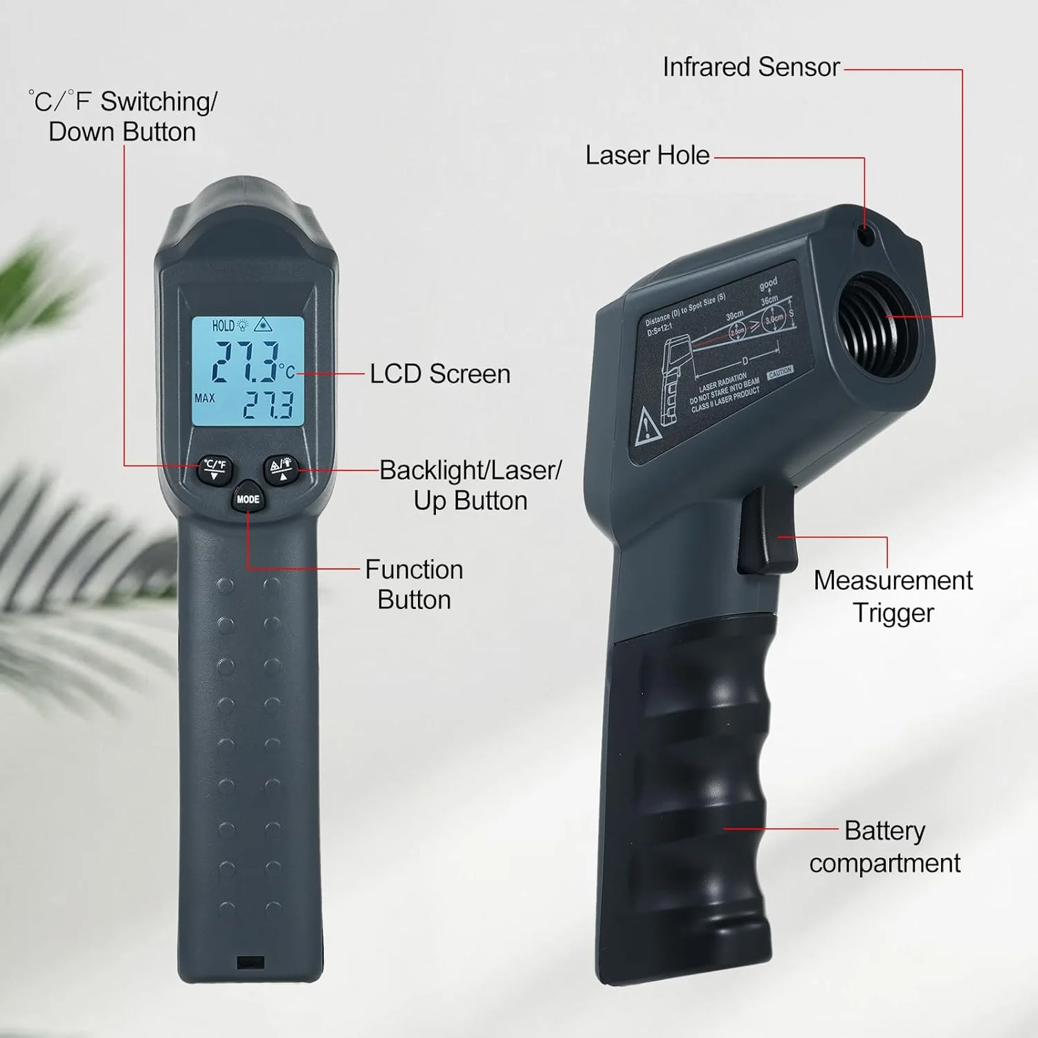 ترمومتر مادون قرمز غیر تماسی Morelian KM-550AH -50-550℃/-58-1022℉، تستر دمای دیجیتال دستی، ترمومتر صنعتی با دقت بالا با نور پس زمینه، نگه داری داده، خاموشی خودکار ترمومتر مادون قرمز غیر تماسی Morelian KM-550AH -50-550℃/-58-1022℉، تستر دمای دیجیتال دستی، ترمومتر صنعتی با دقت بالا با نور پس زمینه، نگه داری داده، خاموشی خودکار