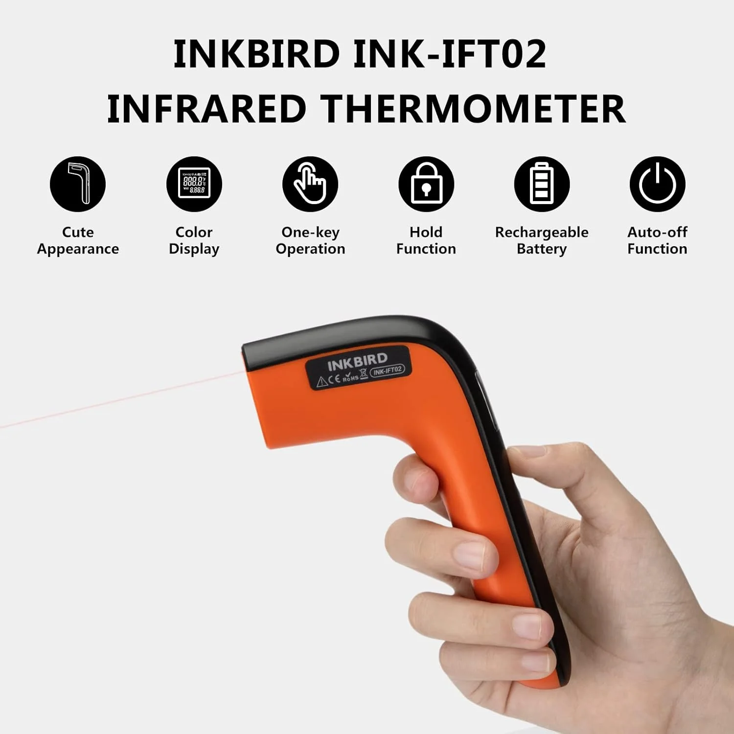 دماسنج مادون قرمز دیجیتال INKBIRD مدل INK-IFT02، دماسنج صنعتی غیر تماسی، دماسنج لیزری IR، نمایشگر ℃، خواندن سریع 0.5 ثانیه ای خاموش شدن خودکار عملکرد تک کلید برای کباب کردن، نگهداری خودرو دماسنج مادون قرمز دیجیتال INKBIRD مدل INK-IFT02، دماسنج صنعتی غیر تماسی، دماسنج لیزری IR، نمایشگر ℃، خواندن سریع 0.5 ثانیه ای خاموش شدن خودکار عملکرد تک کلید برای کباب کردن، نگهداری خودرو