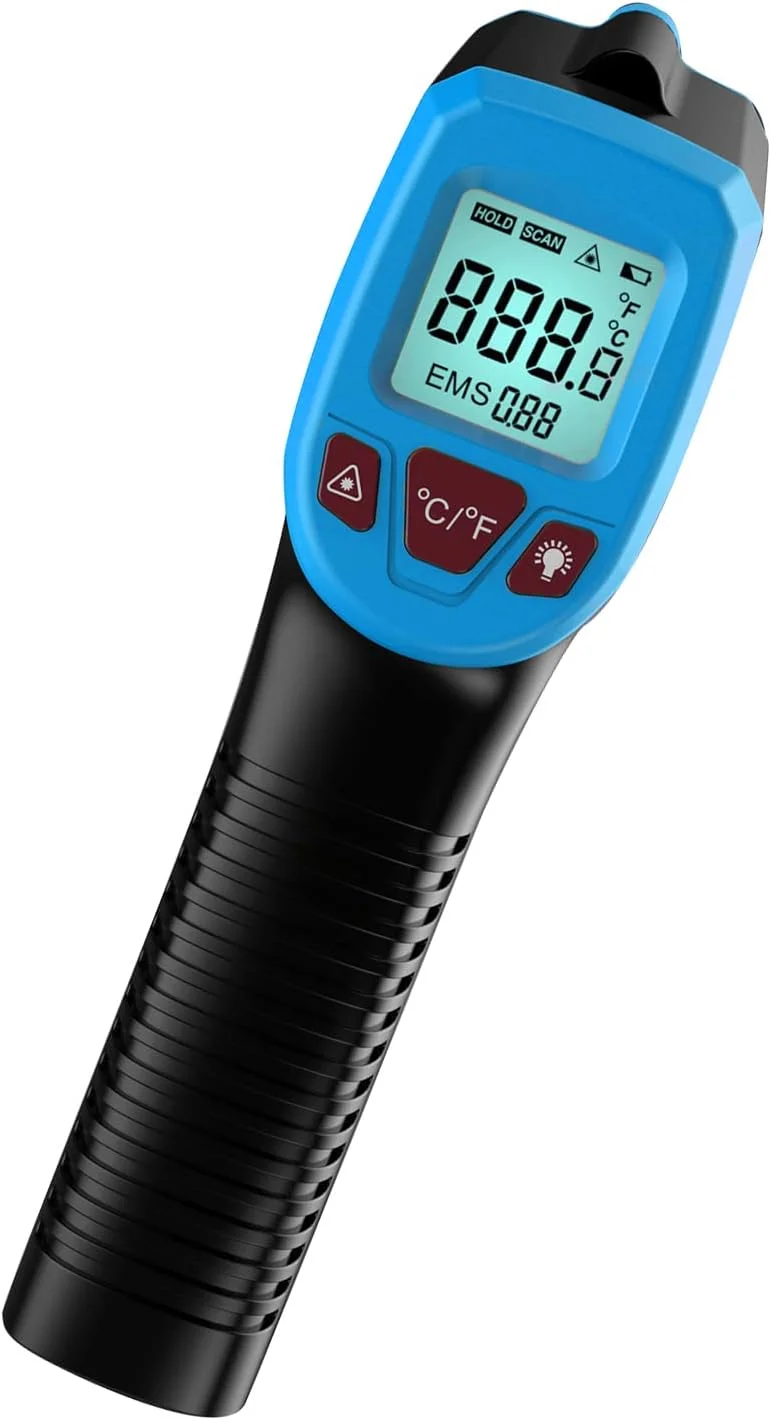 دماسنج لیزری دیجیتال غیر تماسی، محدوده دمایی -50 تا 600 درجه سانتیگراد با نمایشگر LCD، آبی