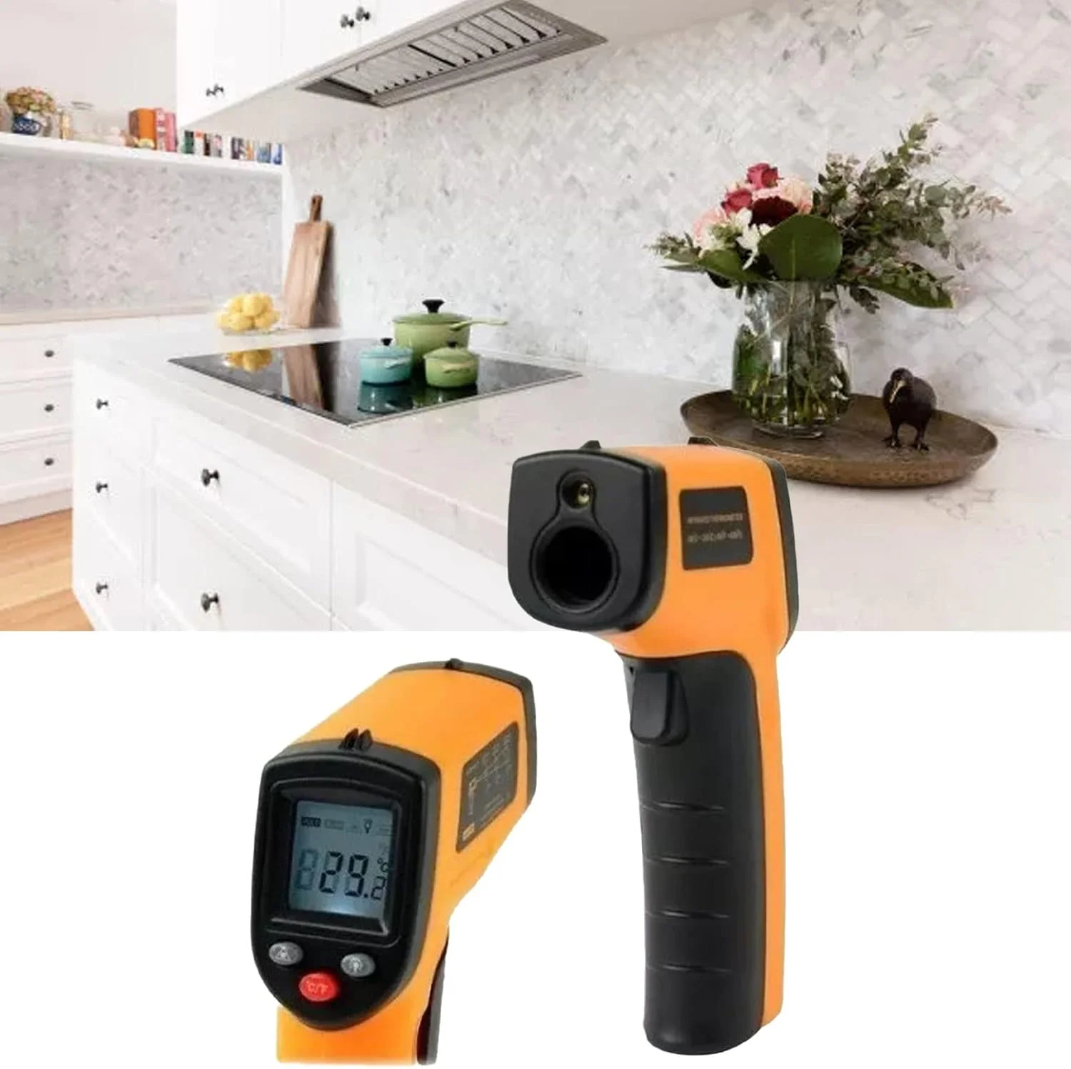 تفنگ اندازه گیری دما، ترمومتر مادون قرمز دستی با دقت بالا و موقعیت یابی لیزری بدون تماس برای پخت و پز، فر پیتزا