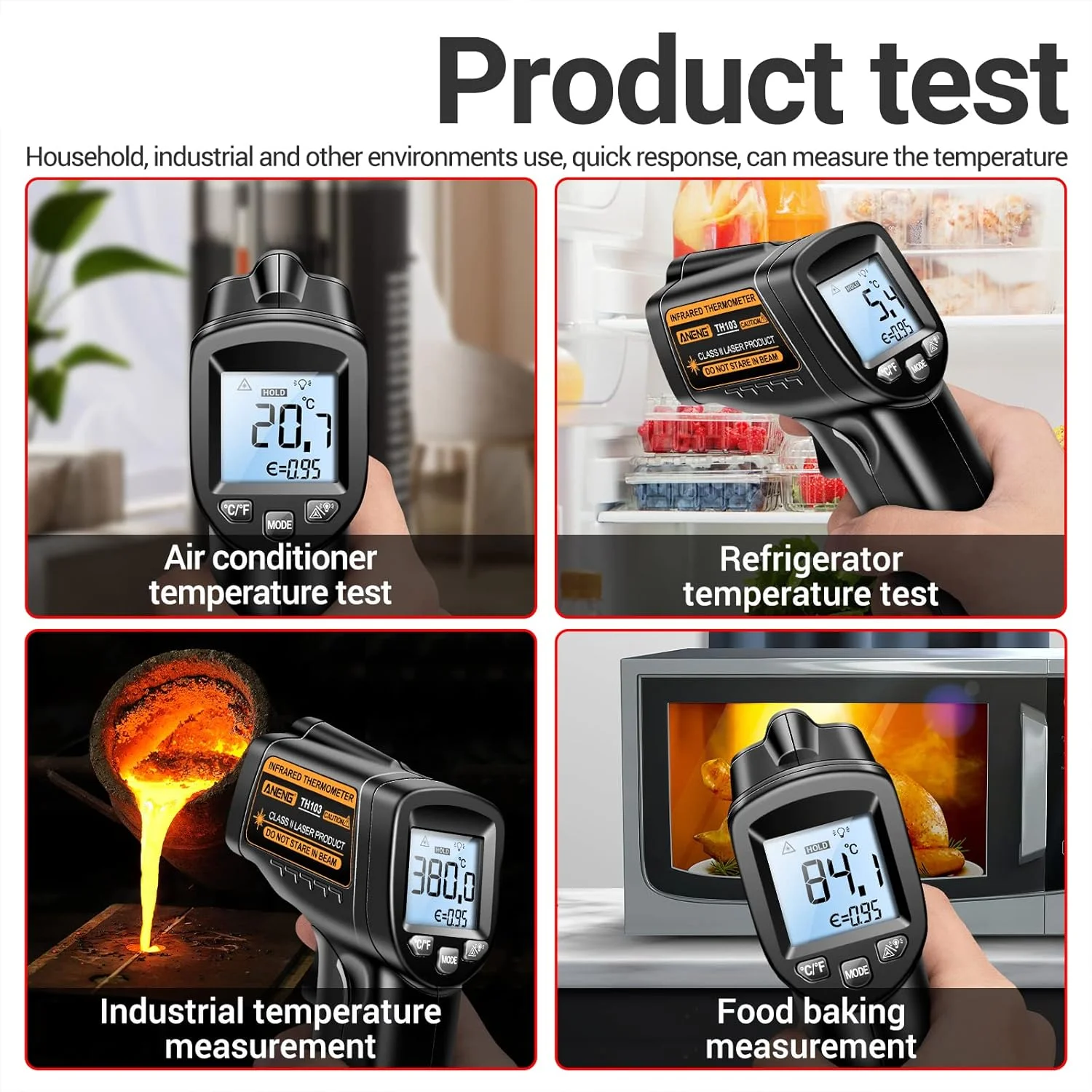 دماسنج مادون قرمز Newwyt، تفنگ لیزری اندازه گیری دما - دماسنج لیزری غیر تماسی با دمای بالا برای فر، اجاق گاز، مصارف صنعتی، پلاستیک مشکی