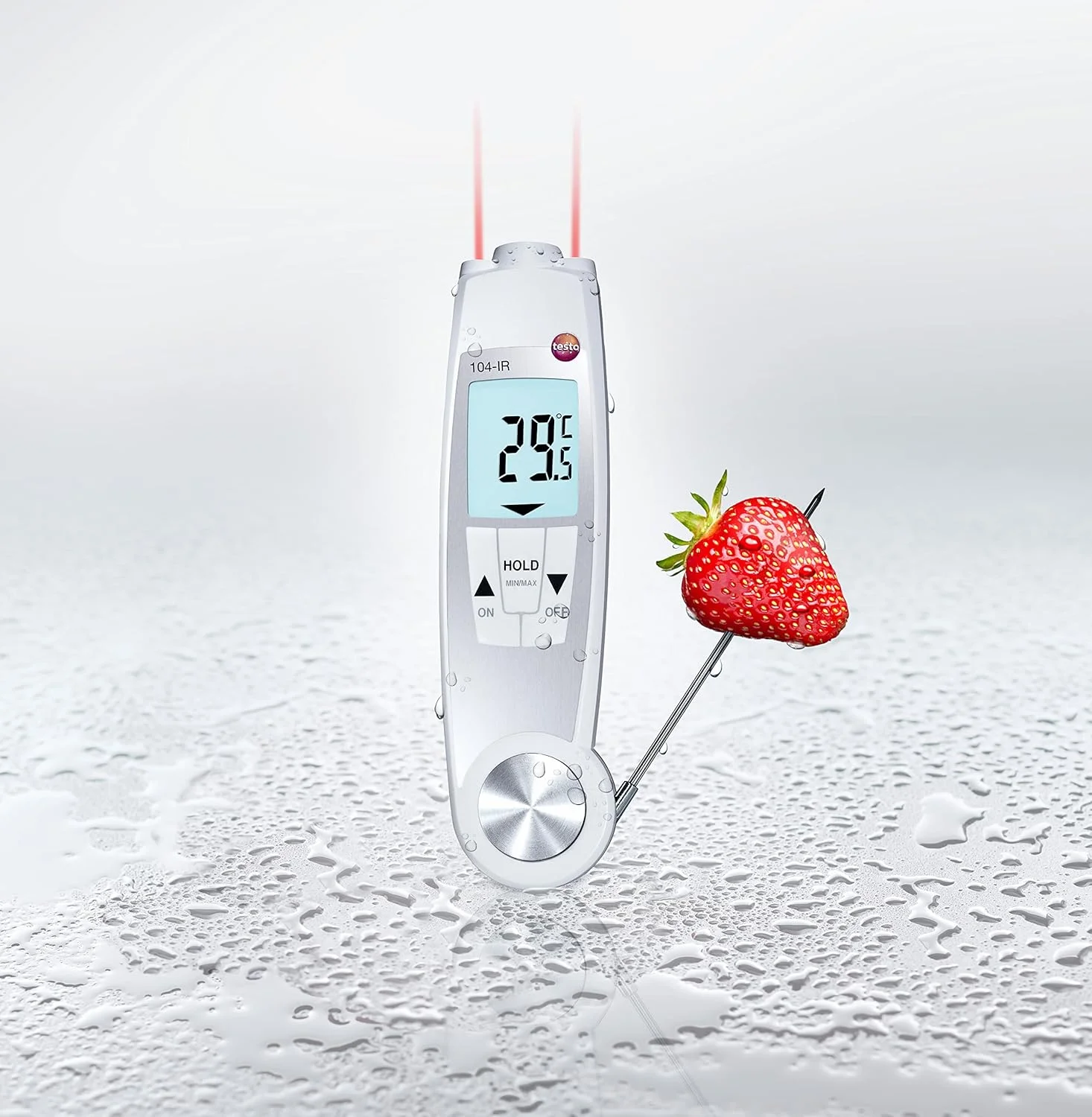تفنگ ترمومتر مادون قرمز Testo 104-IR – ترمومتر دمای دوگانه برای دماهای سطحی و داخلی – ترمومتر مادون قرمز ضد آب تا 250 درجه سانتیگراد – مطابق با HACCP