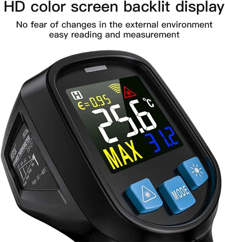 دماسنج صنعتی یونیتی، دماسنج دیجیتال LCD غیر تماسی دستی -50 تا 400 درجه سانتیگراد، پیرومتر تستر دمای مادون قرمز صنعتی با قابلیت تنظیم ضریب تشعشع دماسنج صنعتی یونیتی، دماسنج دیجیتال LCD غیر تماسی دستی -50 تا 400 درجه سانتیگراد، پیرومتر تستر دمای مادون قرمز صنعتی با قابلیت تنظیم ضریب تشعشع