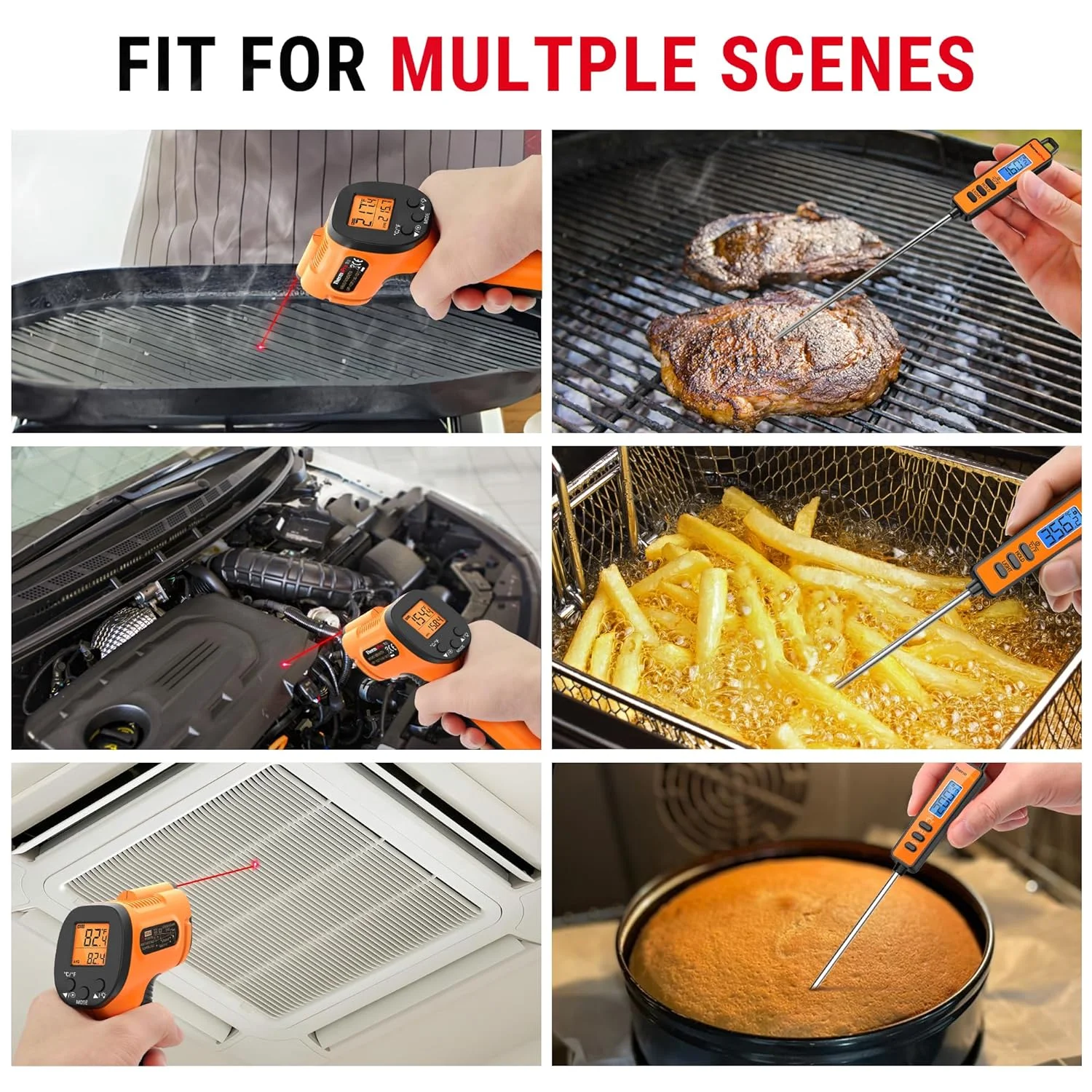 تفنگ دمای ترموپرو، دماسنج مادون قرمز با نشانگر لیزری، دماسنج دیجیتال گوشت با میله فوق العاده بلند، دماسنج غذا برای پخت و پز، تفنگ دماسنج لیزری -50 تا 550 درجه سانتیگراد مناسب برای انسان نیست