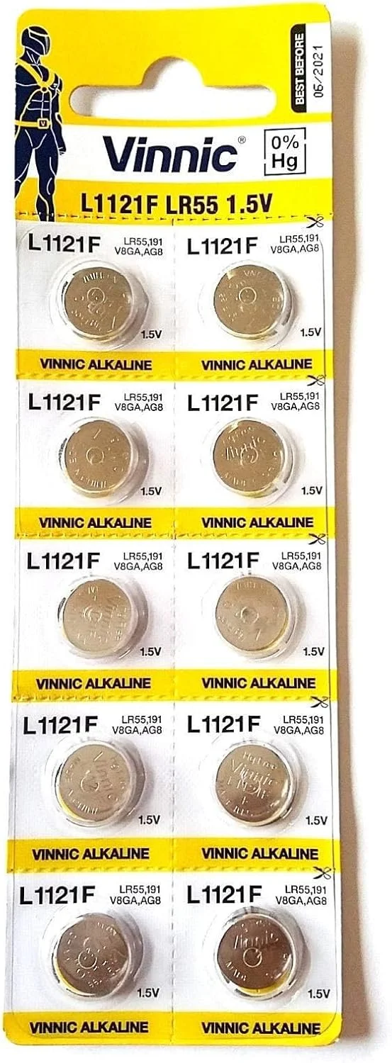 باتری آلکالاین Vinnic AG8 L1121F LR55 191 V8GA – باتری‌های دکمه‌ای بادوام برای ساعت، ماشین حساب، اسباب بازی، لیزر، ساعت، دماسنج و موارد دیگر (10 عدد)