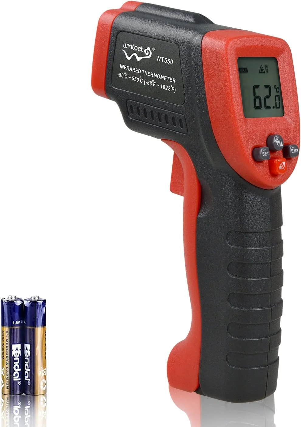 دماسنج لیزری مادون قرمز دیجیتال غیر تماسی Wintact برای آشپزی -50-550℃ با قابلیت تنظیم ضریب انتشار و هشدار دمای بالا و پایین، تفنگ پیرومتر مادون قرمز برای صابون سازی، تهویه مطبوع دماسنج لیزری مادون قرمز دیجیتال غیر تماسی Wintact برای آشپزی -50-550℃ با قابلیت تنظیم ضریب انتشار و هشدار دمای بالا و پایین، تفنگ پیرومتر مادون قرمز برای صابون سازی، تهویه مطبوع