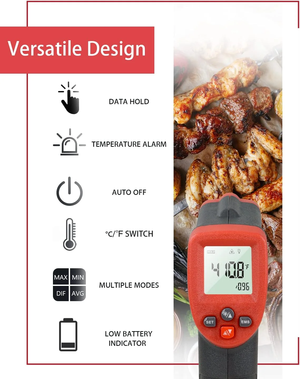 دماسنج لیزری مادون قرمز دیجیتال غیر تماسی Wintact برای آشپزی -50-550℃ با قابلیت تنظیم ضریب انتشار و هشدار دمای بالا و پایین، تفنگ پیرومتر مادون قرمز برای صابون سازی، تهویه مطبوع دماسنج لیزری مادون قرمز دیجیتال غیر تماسی Wintact برای آشپزی -50-550℃ با قابلیت تنظیم ضریب انتشار و هشدار دمای بالا و پایین، تفنگ پیرومتر مادون قرمز برای صابون سازی، تهویه مطبوع