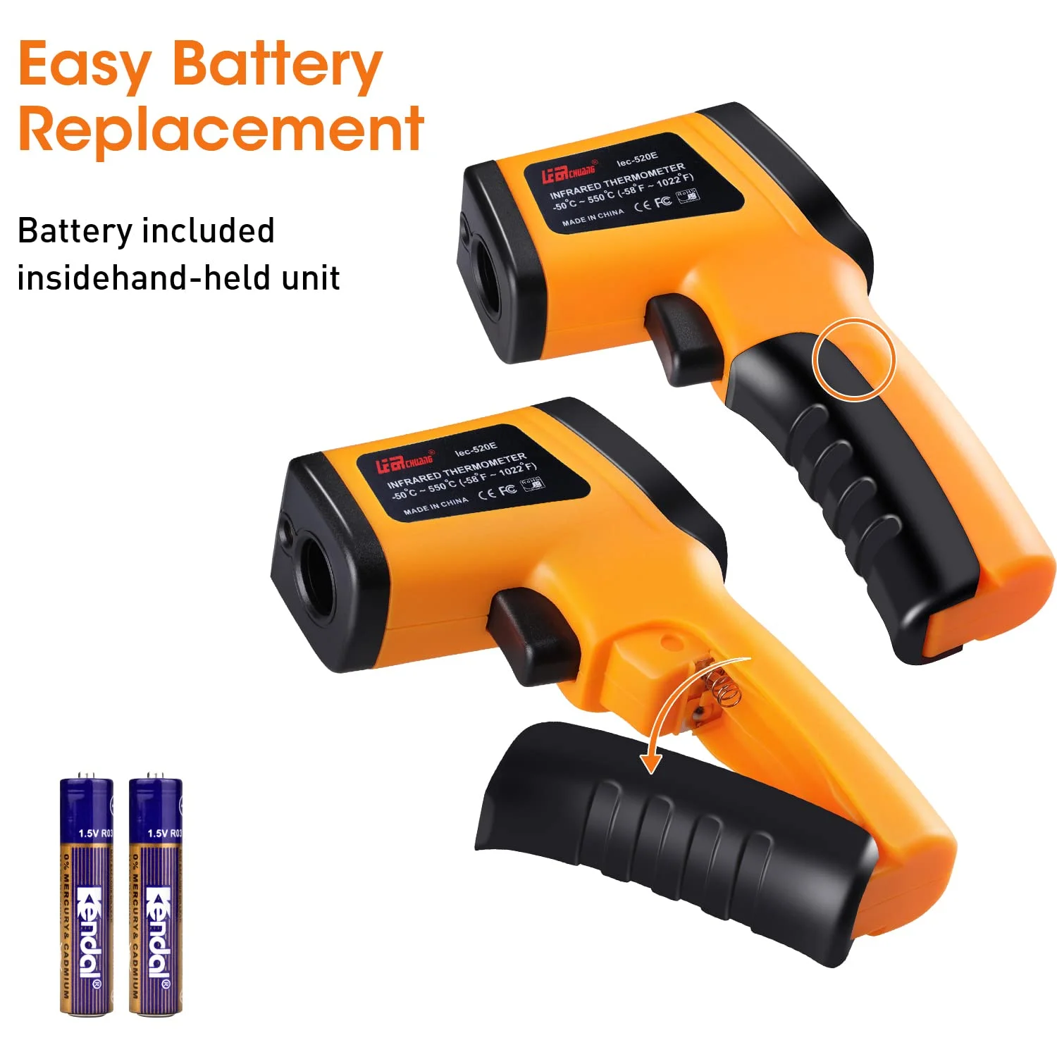 دماسنج تفنگی مادون قرمز XRCLIF، دماسنج لیزری دیجیتال غیر تماسی، دماسنج IR با قابلیت تنظیم ضریب تشعشع، قرائت کننده دمای حرارت (-50°C تا 550°C)