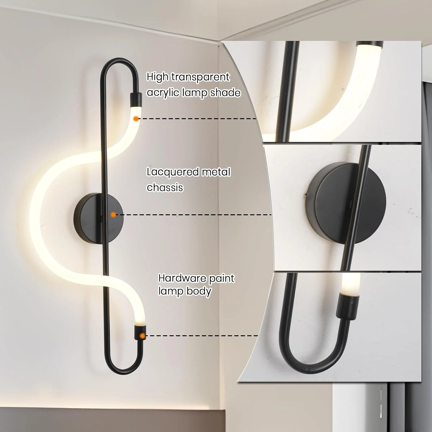 چراغ دیواری ال ای دی مدرن یاتای، چراغ دیواری مستطیلی مینیمالیستی 12 وات با کنترل سوئیچ، آباژور اکریلیک و فلزی 3000K-6000K برای اتاق خواب، راهرو، اتاق غذاخوری، کنار آینه، مشکی، 60 سانتی متر چراغ دیواری ال ای دی مدرن یاتای، چراغ دیواری مستطیلی مینیمالیستی 12 وات با کنترل سوئیچ، آباژور اکریلیک و فلزی 3000K-6000K برای اتاق خواب، راهرو، اتاق غذاخوری، کنار آینه، مشکی، 60 سانتی متر